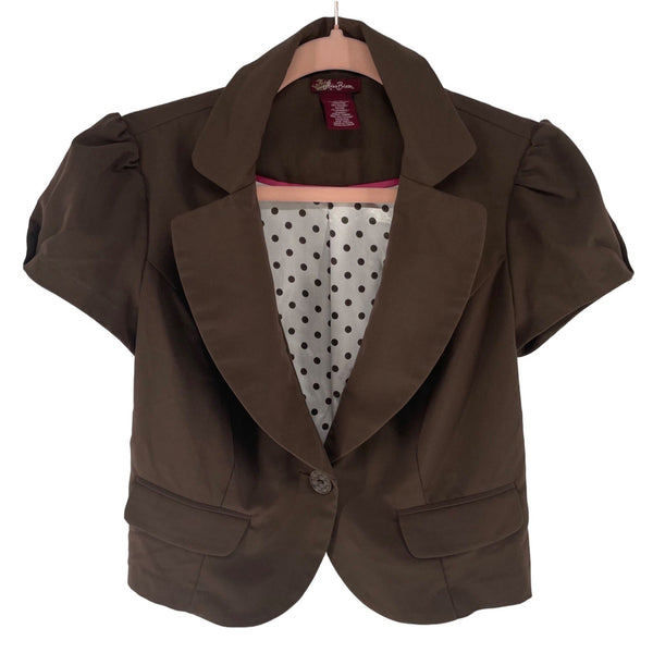 Miss Bisou Women's Size Medium Short-Sleeved Dark Brown Blazer W/ Polka Dot Lining