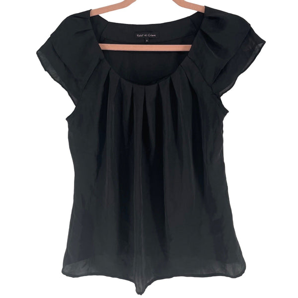 Violet & Claire Women's Size Small Black Ruffle Sleeve Satin Top