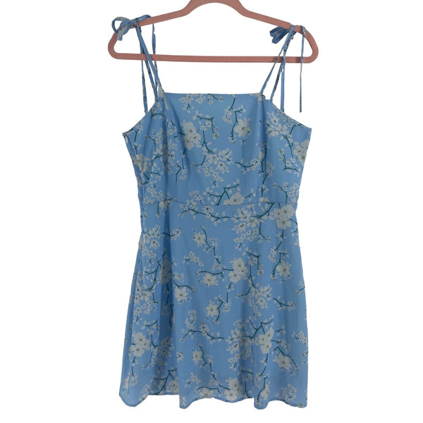 Romwe Women's Size 6 (Medium) Light Blue Floral Spaghetti Strap Midi Dress