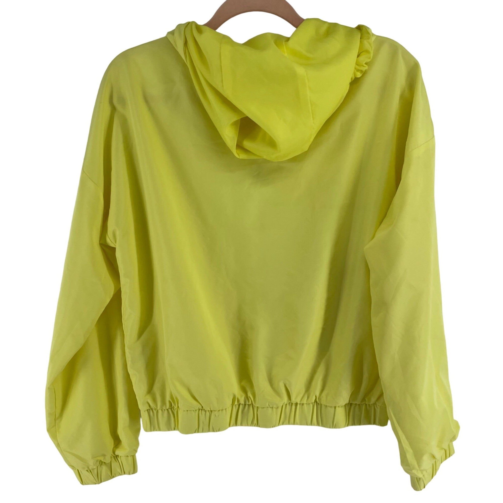 Forever 21 Women's Size Medium Neon Yellow Lightweight Zip-Up Windbreaker Hoodie Jacket