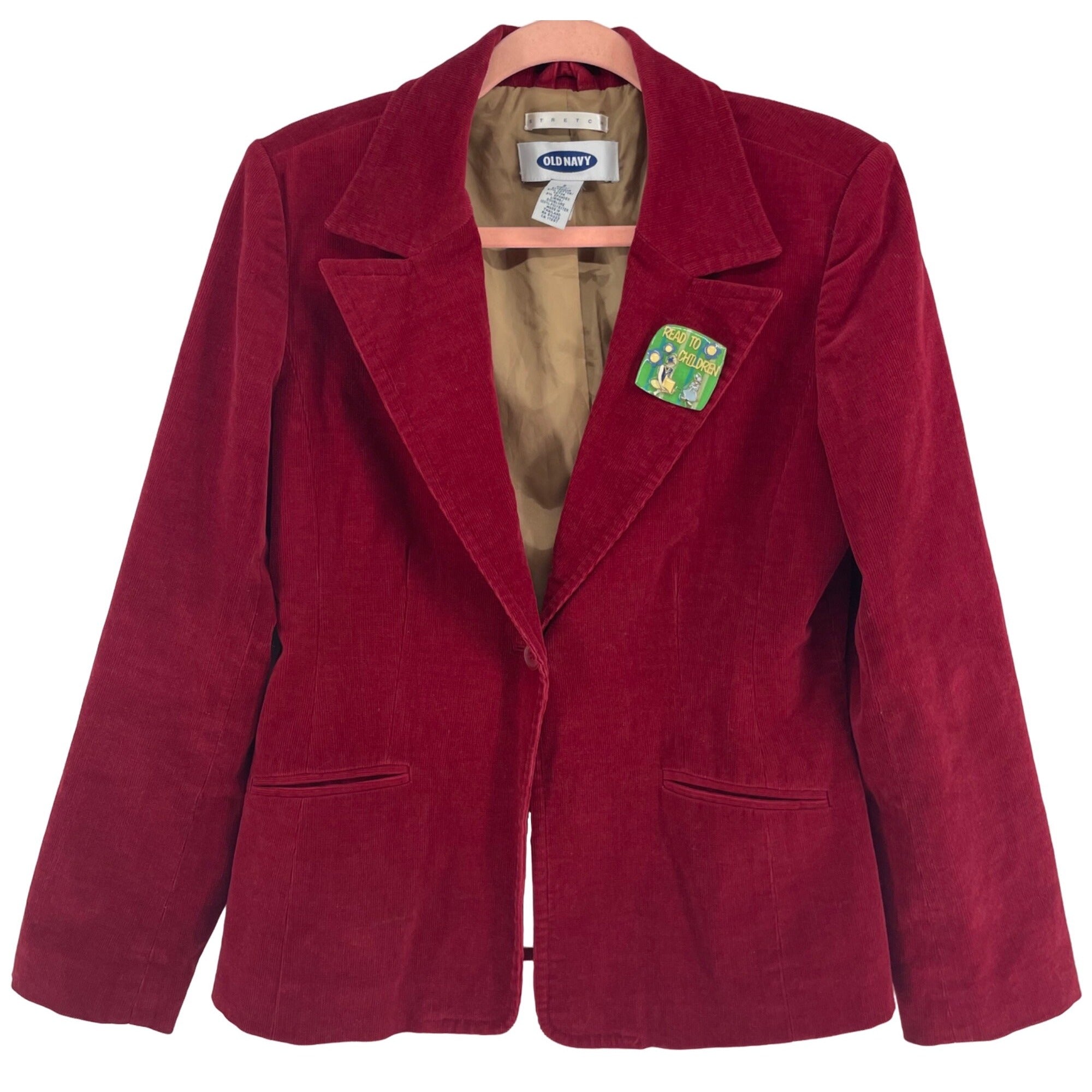 Old Navy Reddish Burgundy Corduroy Double-Breasted Blazer W/ Brooch