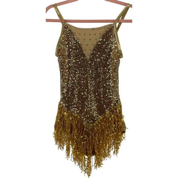 Weissman Women's Size Medium/Large Gold Sequin Tassel Boydsuit