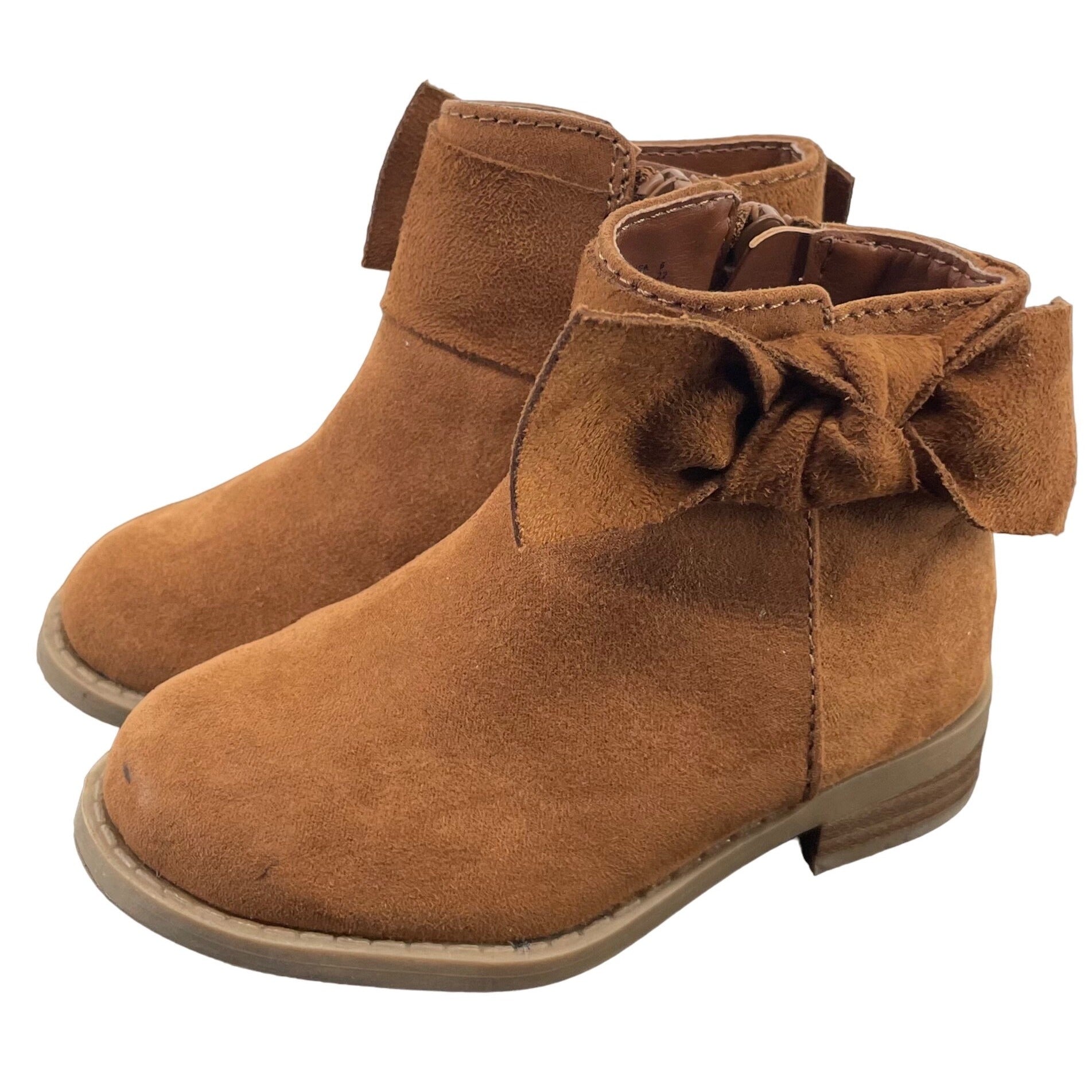 Zoe & Zac Girl's Size 6 Suede Brown Zip-Up Booties W/ Bows