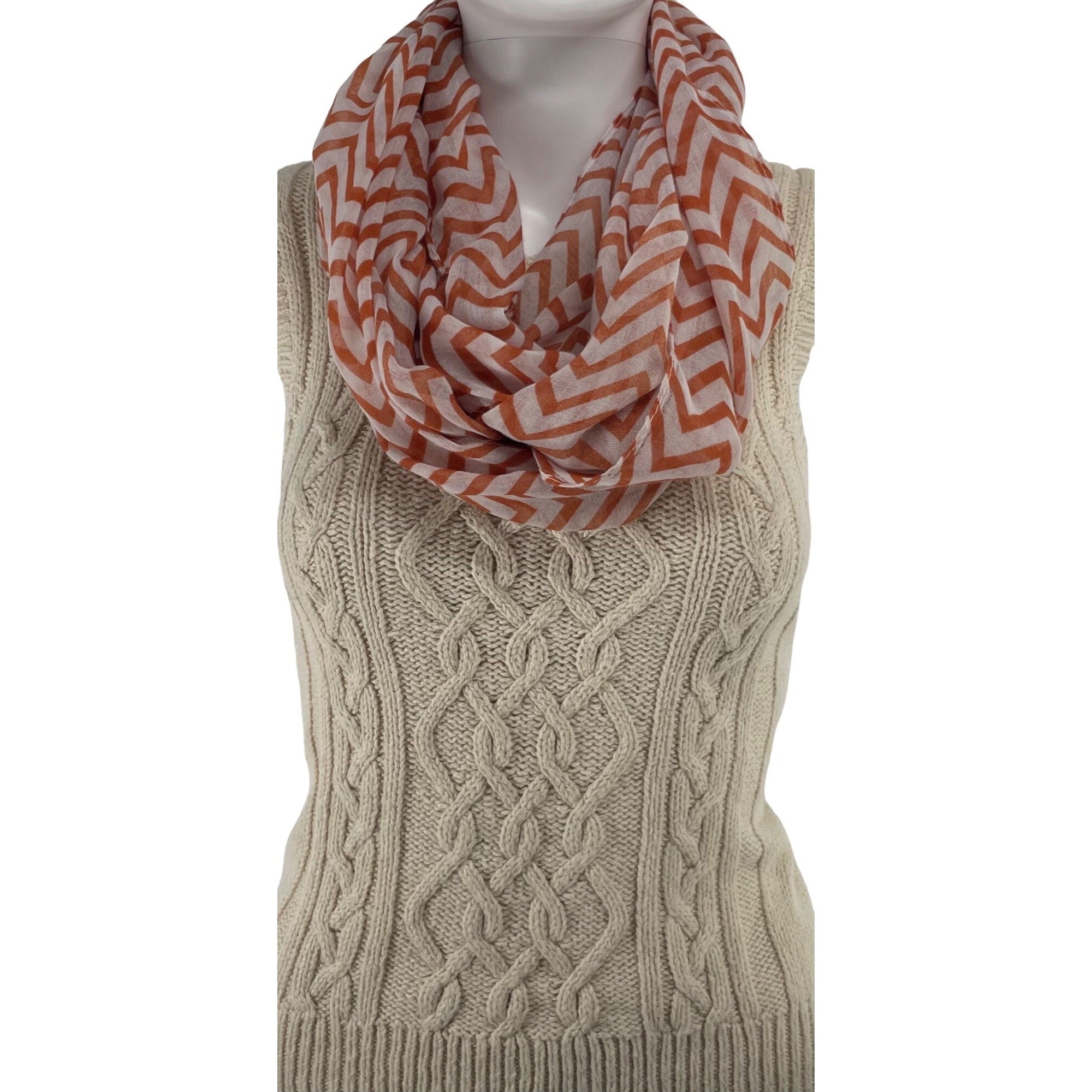 Women's Orange & White Chevron Striped Infinity Loop Scarf