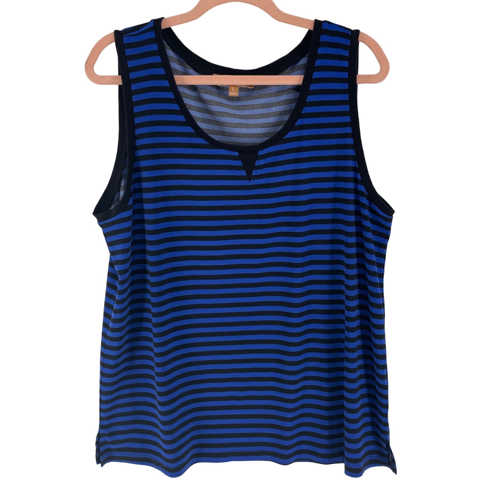 Ellen Tracy Women's Size Large Black & Cobalt Blue Striped Tank Top