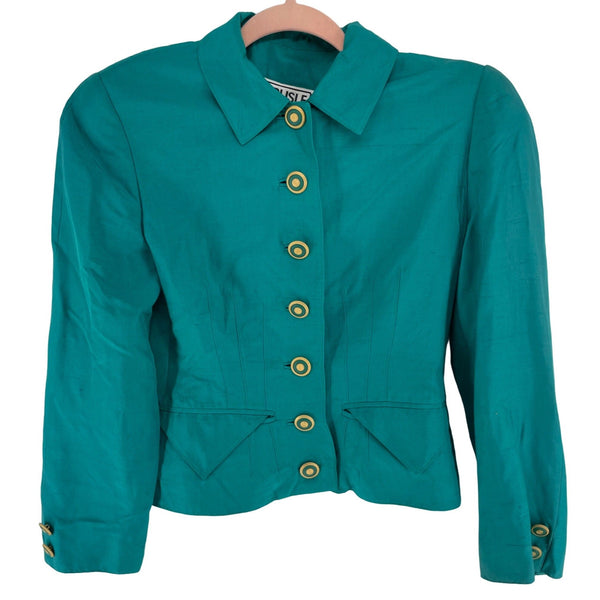 Carlisle Women's Size 2 Vintage Teal Shoulder-Padded Silk Blazer