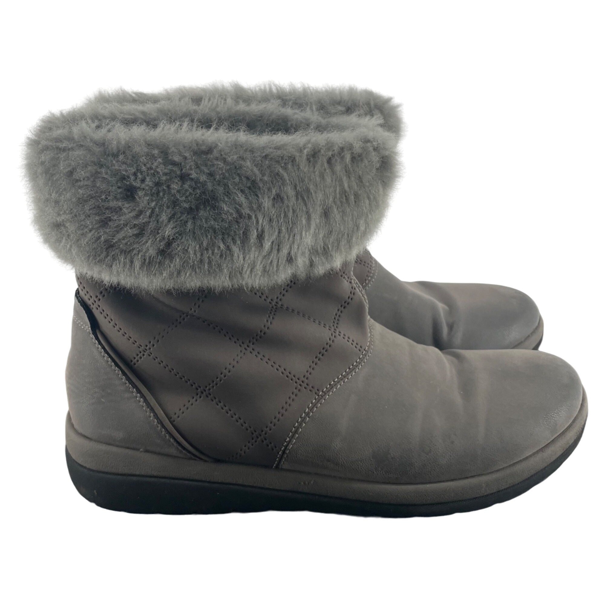 Women's Size 11 Grey Suede Faux Fur Trim Ankle Booties