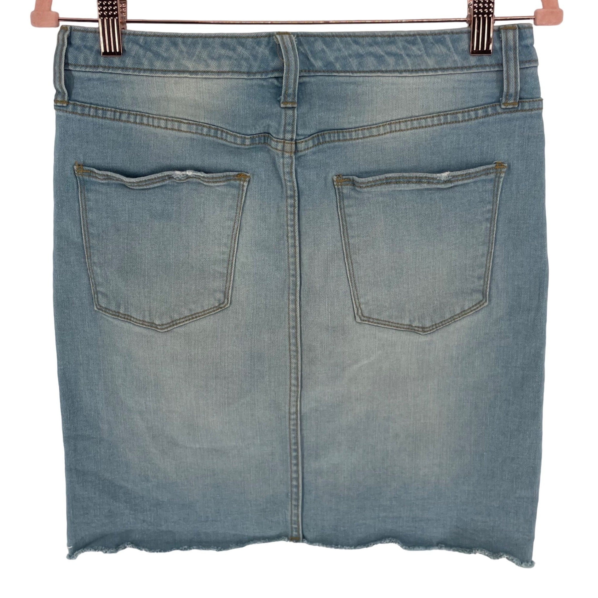 Universal Thread Women's Size 8/29 Faded Blue Jean Denim Skirt W/ Fringe