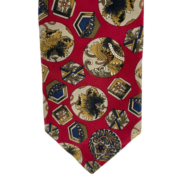 Claiborne Men's Red Dress Tie W/ Yellow Flower Motif