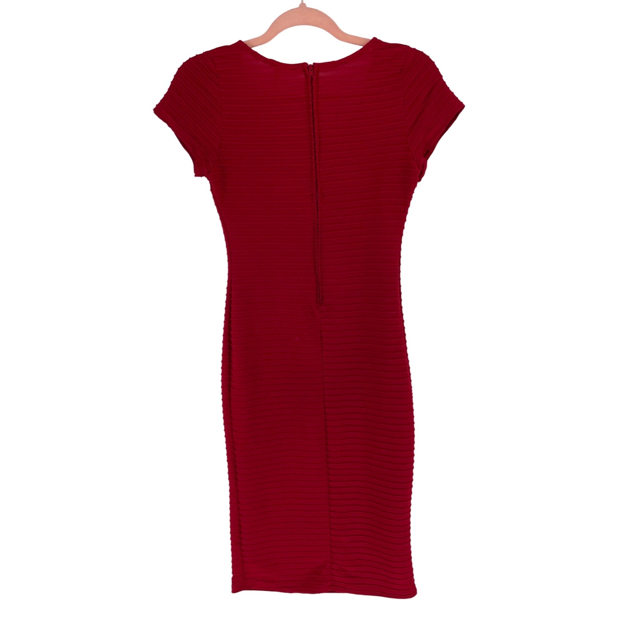 Chocolate Women's Size Small Red Short-Sleeved Pleated Ruffle Bodycon Dress