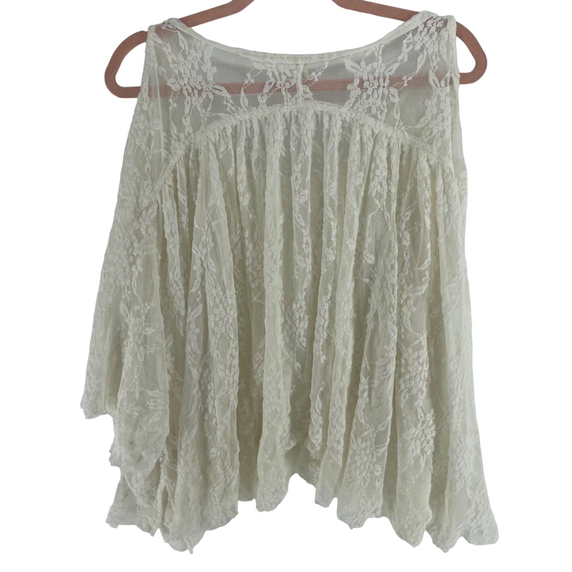 Free People Women's Size Small Cream Lace Oversized Cold Shoulder Lace Top