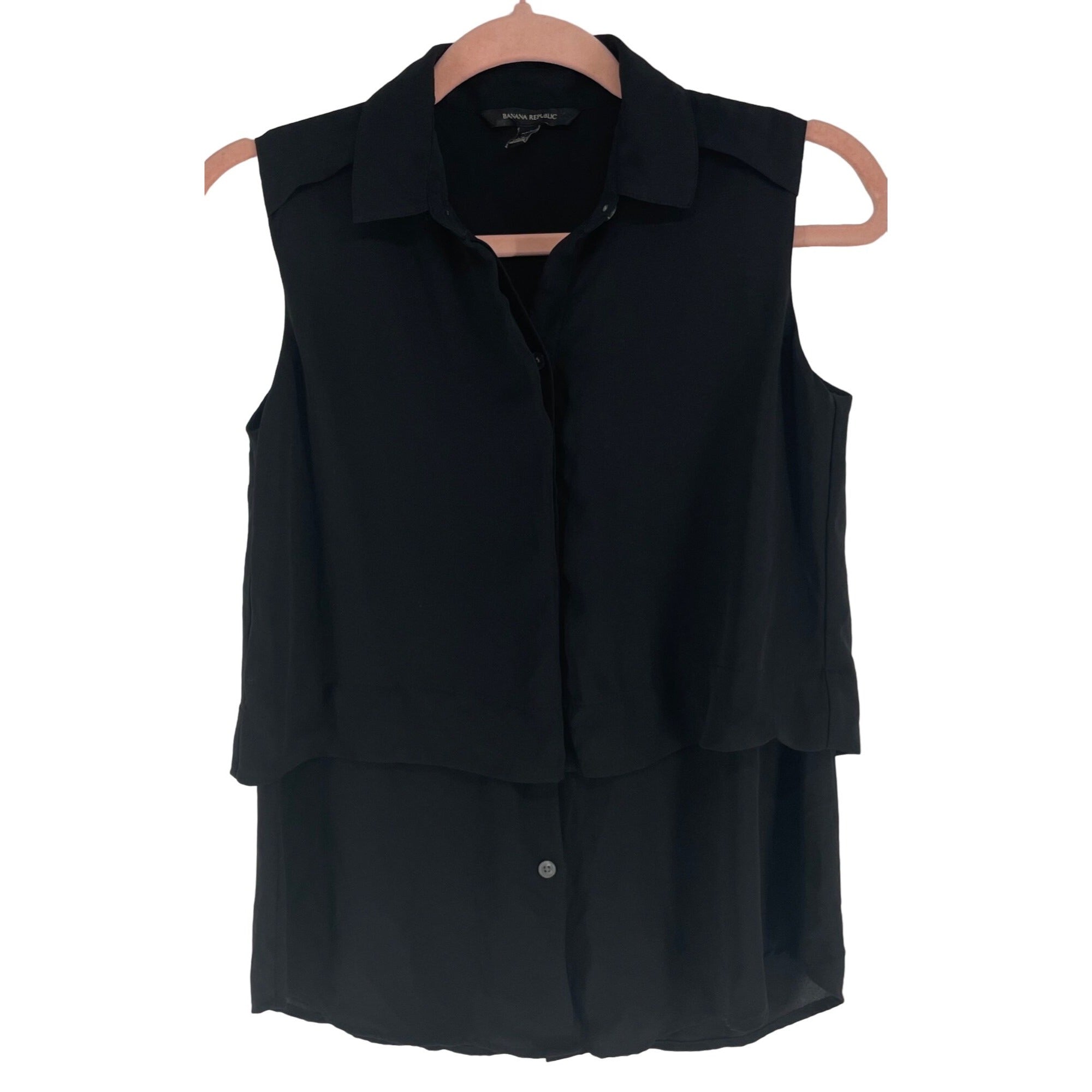 Banana Republic Women's Size XXS Black Sleeveless Button-Down Blouse