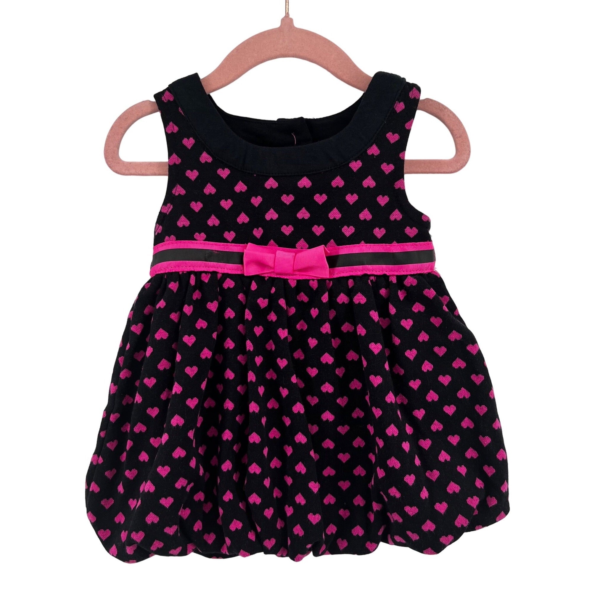 Wonder Kids Baby Girl's Size 12 Months Black & Pink Heart Polka Dot Dress