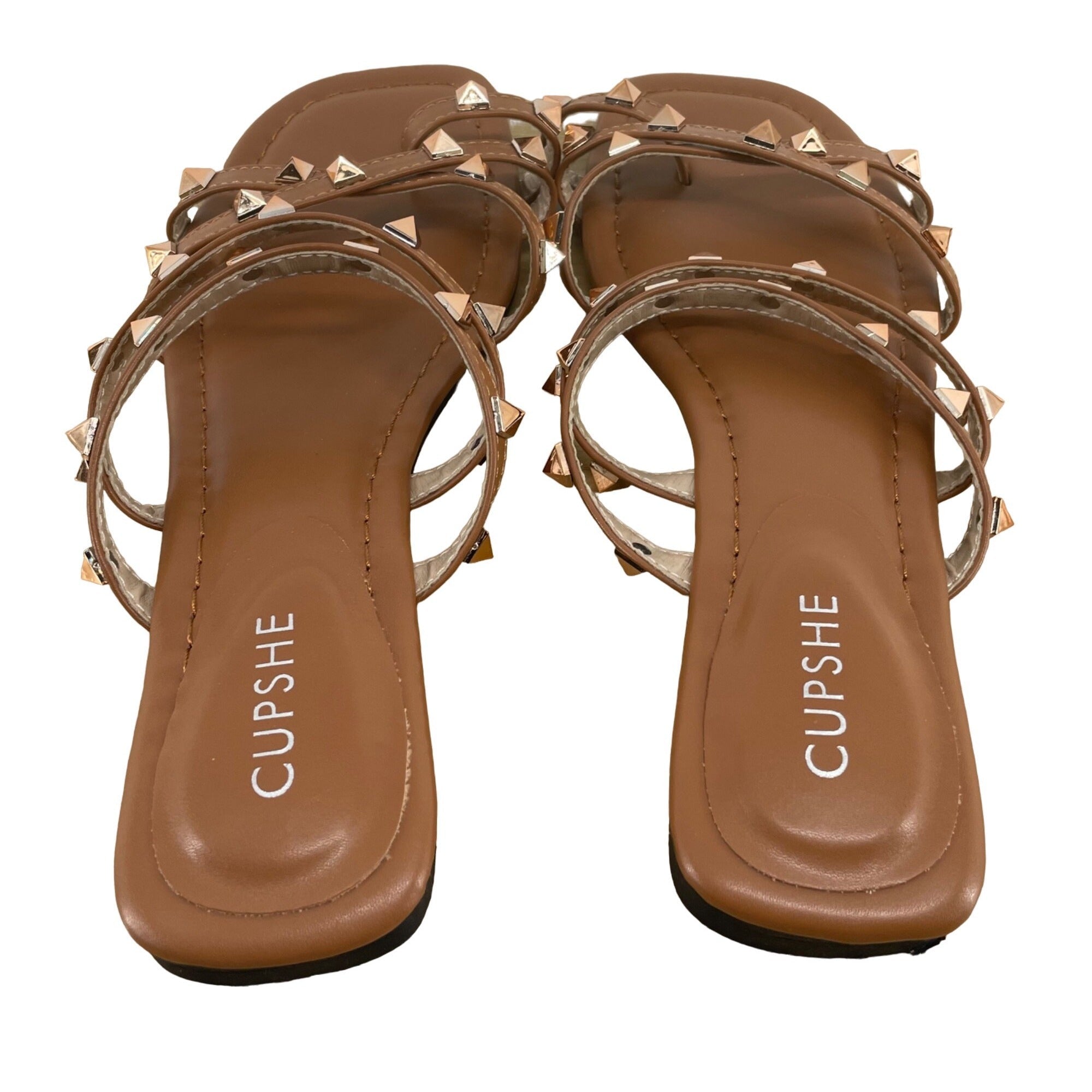 Cupshe Women's Size 7 Rose Gold Studded Brown Sandals