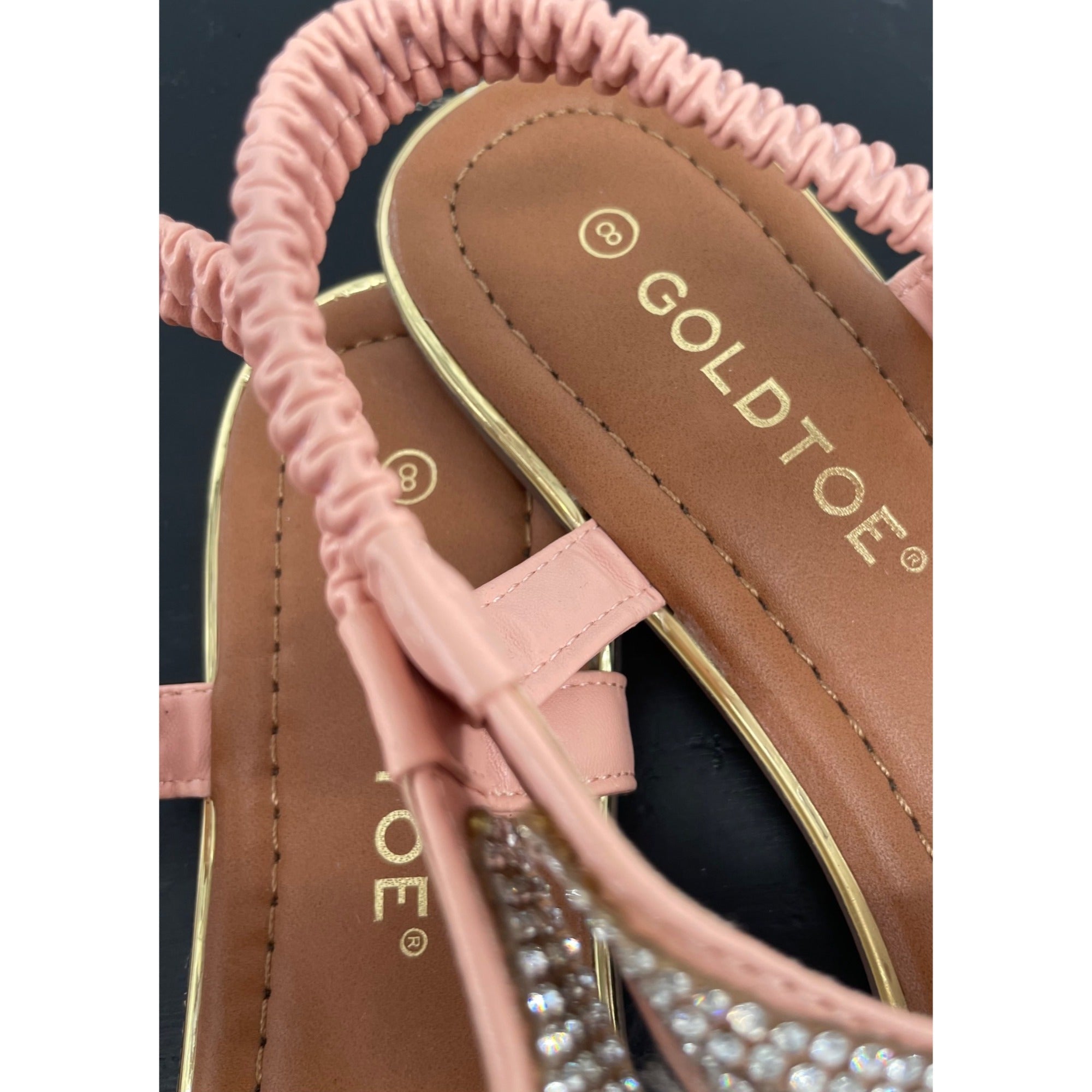 NWOT Goldtoe Women's Size 8 Pink Rhinestone Flat Thong Sandal