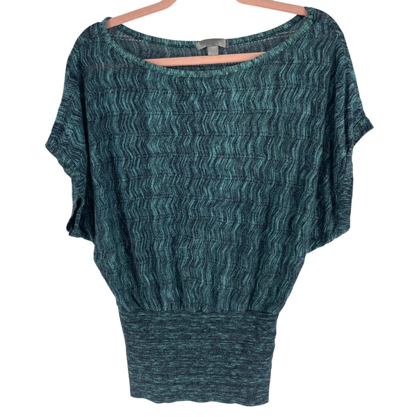 Women's Size Large Teal Sheer Mesh Knit Short-Sleeved Top W/ Tapered Waist