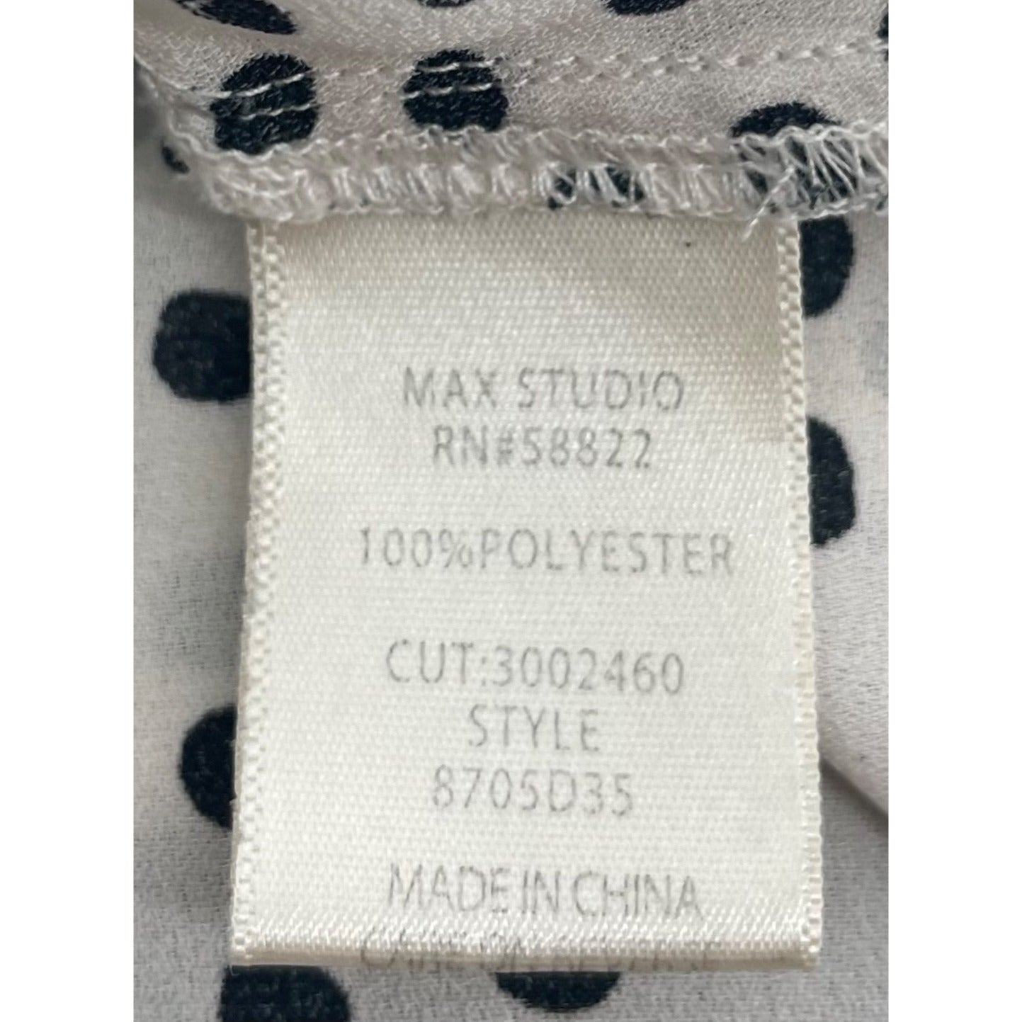 Max Studio Women's Size Large White & Black Polka Dot Short-Sleeved Blouse