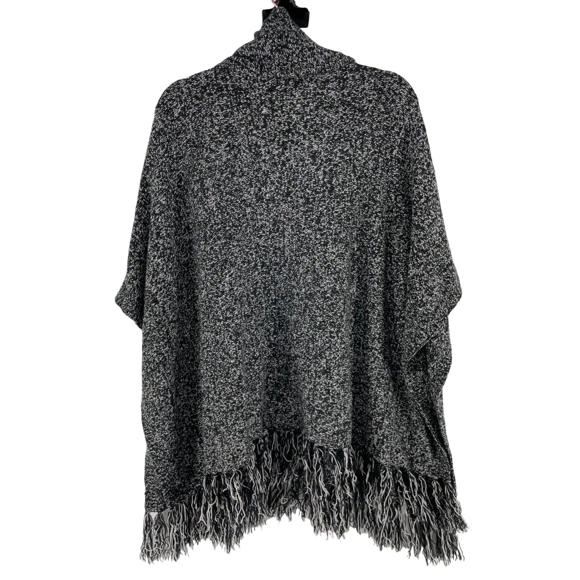 NWOT White House Black Market Women's Size XS Black & White Poncho/Cape/Shawl W/ Fringe Hem