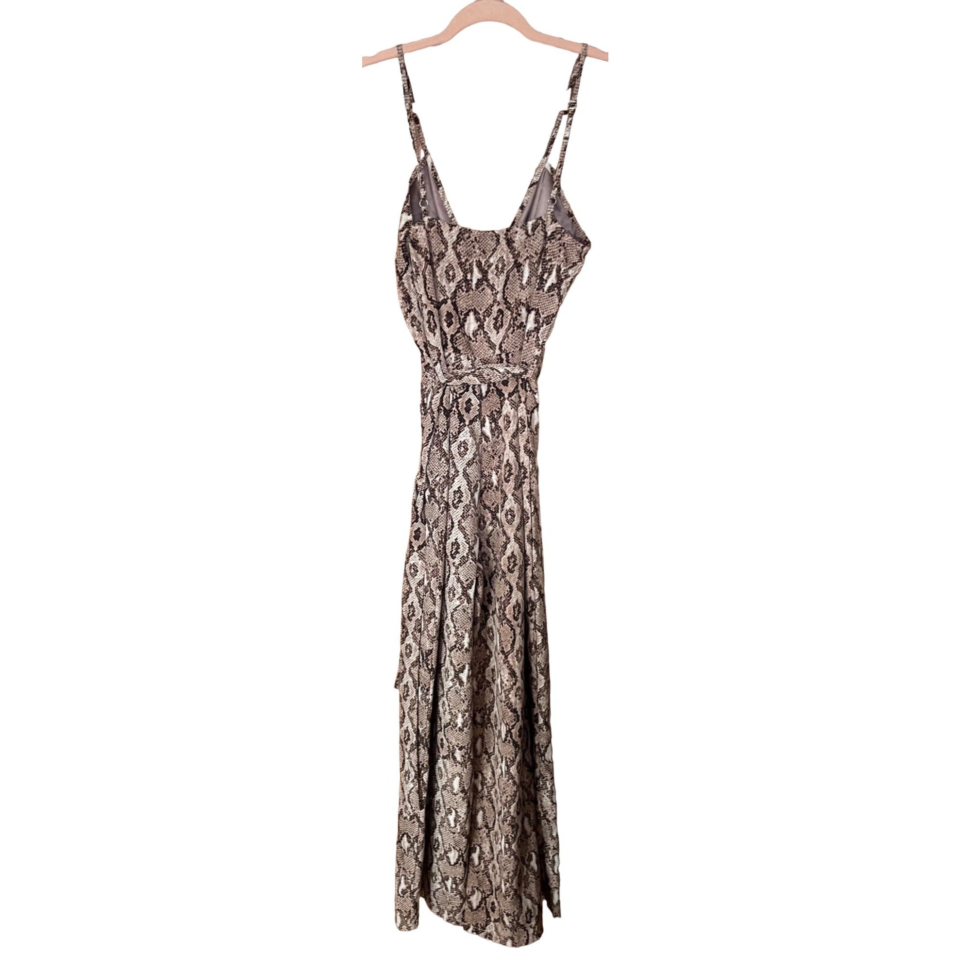 Pretty Little Thing Women's Size 4 Spaghetti Strap Tan/Brown Snakeskin Print Bodysuit W/ Sash