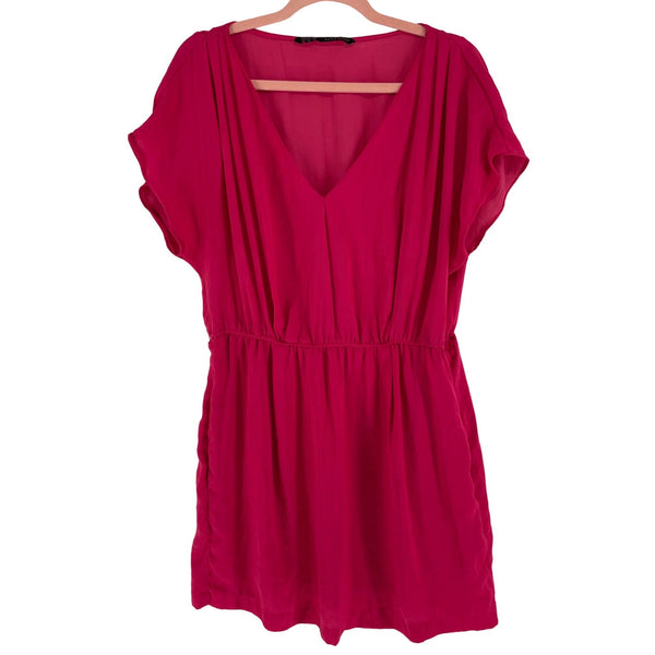 Zara Basic Women's Size XL Fuchsia Satin Short-Sleeved Mini Dress