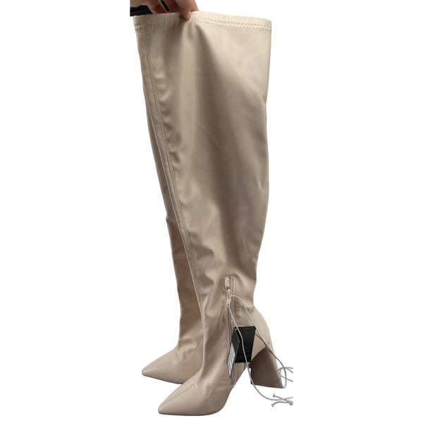 Forever 21 Women's Size 7.5 Cream 4.5" Heel White Zip-Up Knee-High Boots