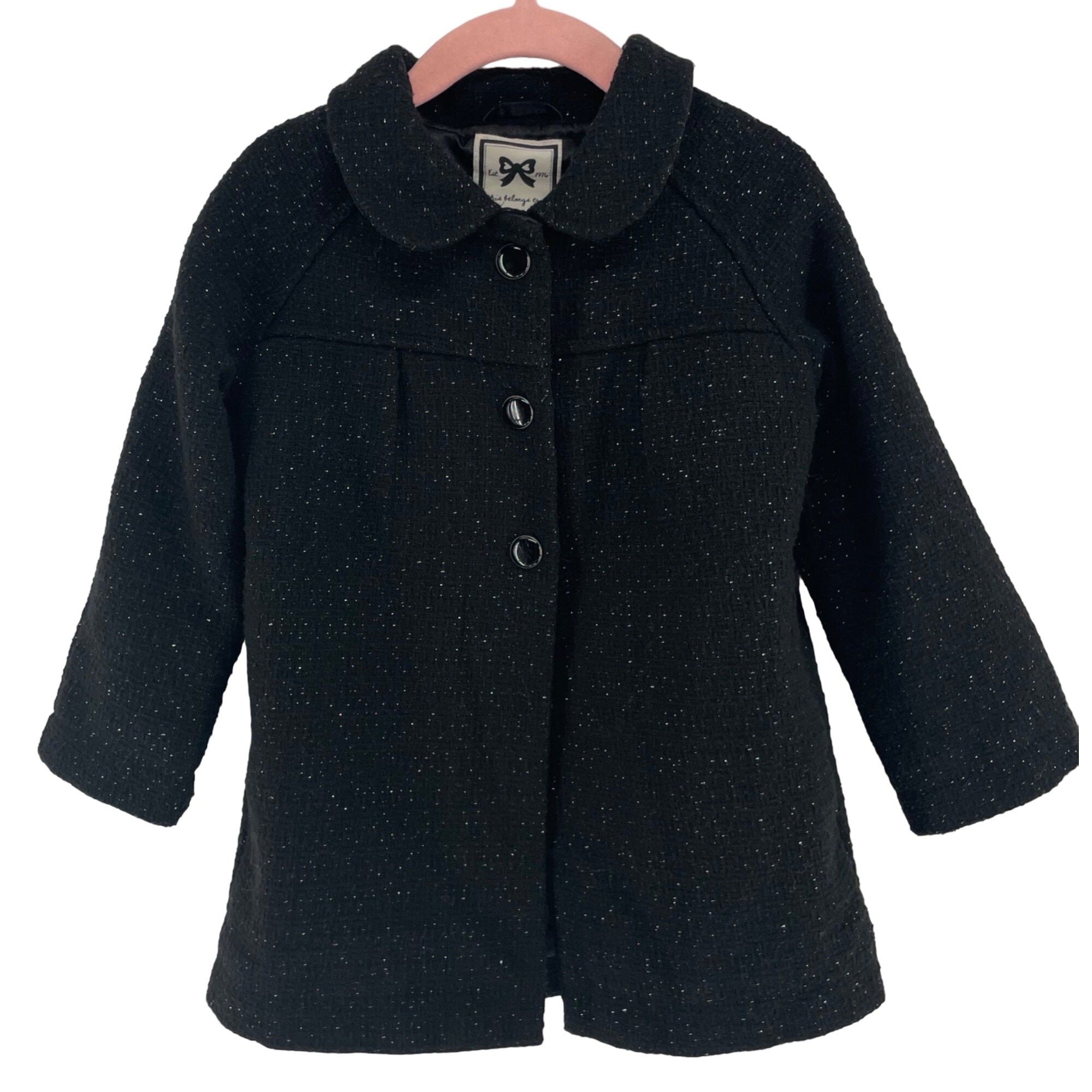 Gymboree Girl's Size 2 Toddler Black Tweed & Silver Sparkly Wool Blend Coat