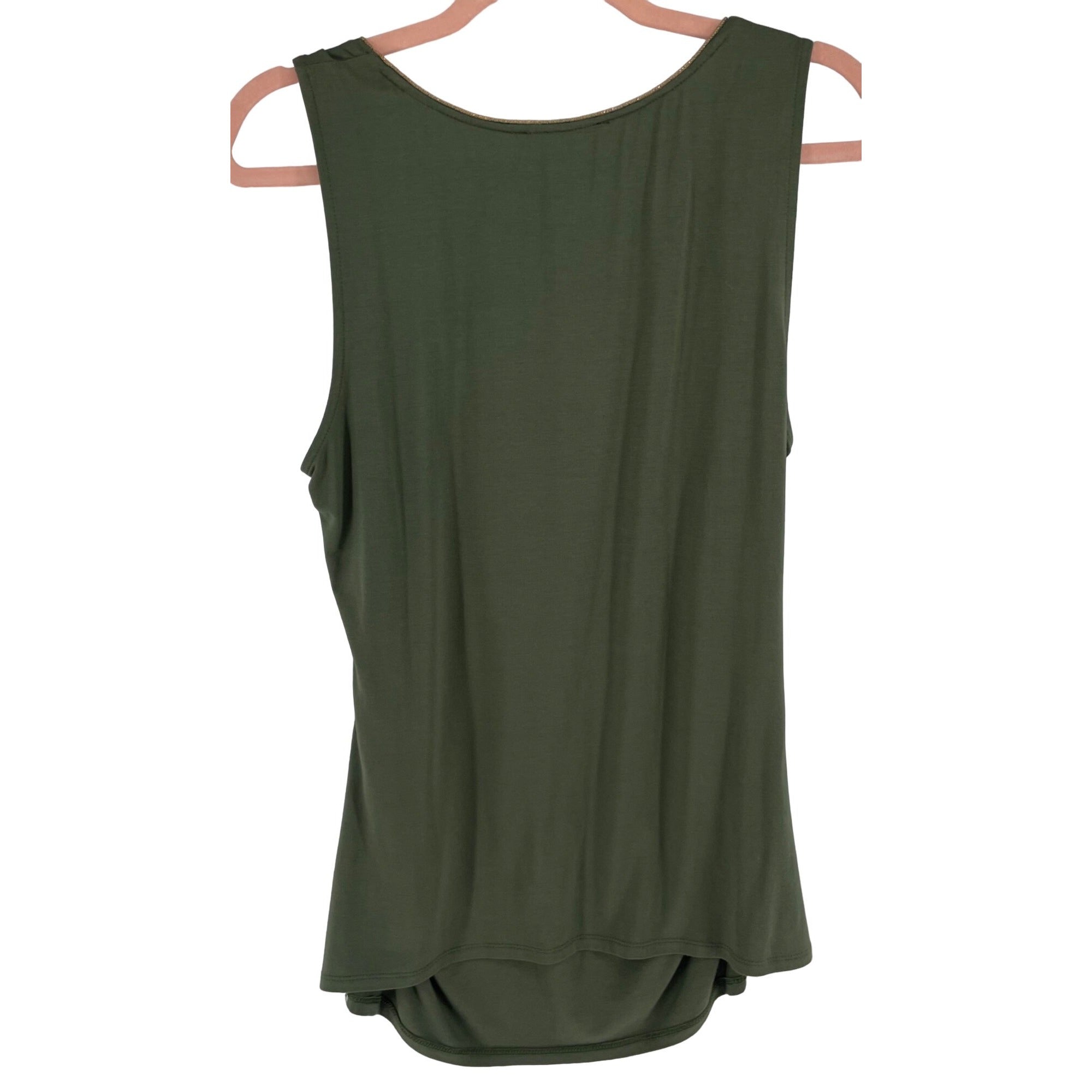 White House Black Market Women's Size Medium Olive Green Tank Top W/ Gold Trim