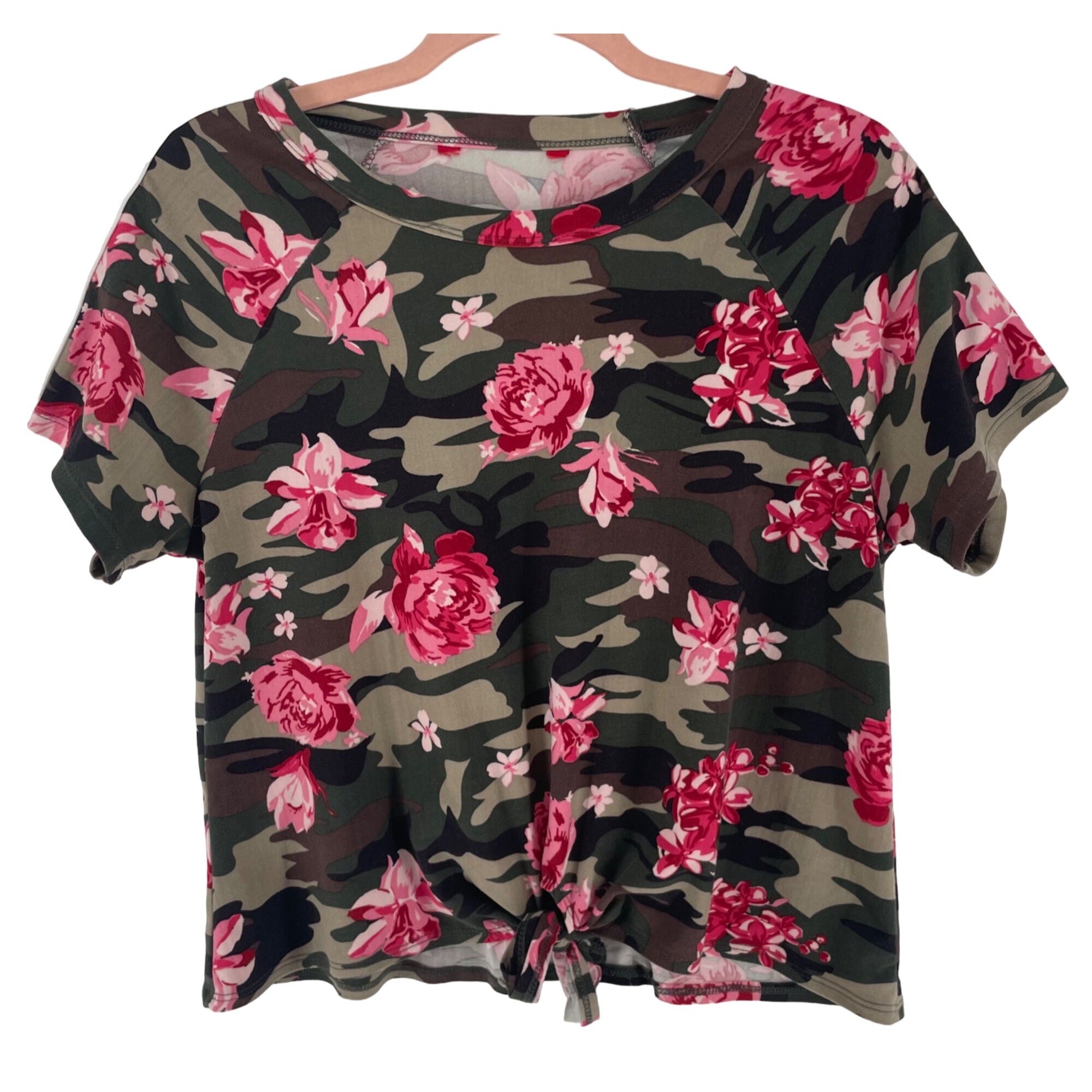 Women's Size Medium/Large Army Green Camouflage Shirt W/ Roses