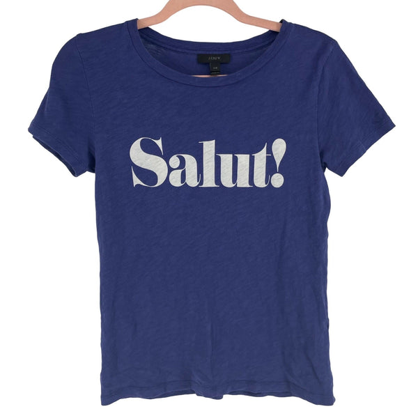 J. Crew Women's XXS Dark Purple Crew Neck "Salut!" (French Greeting) Graphic T-Shirt