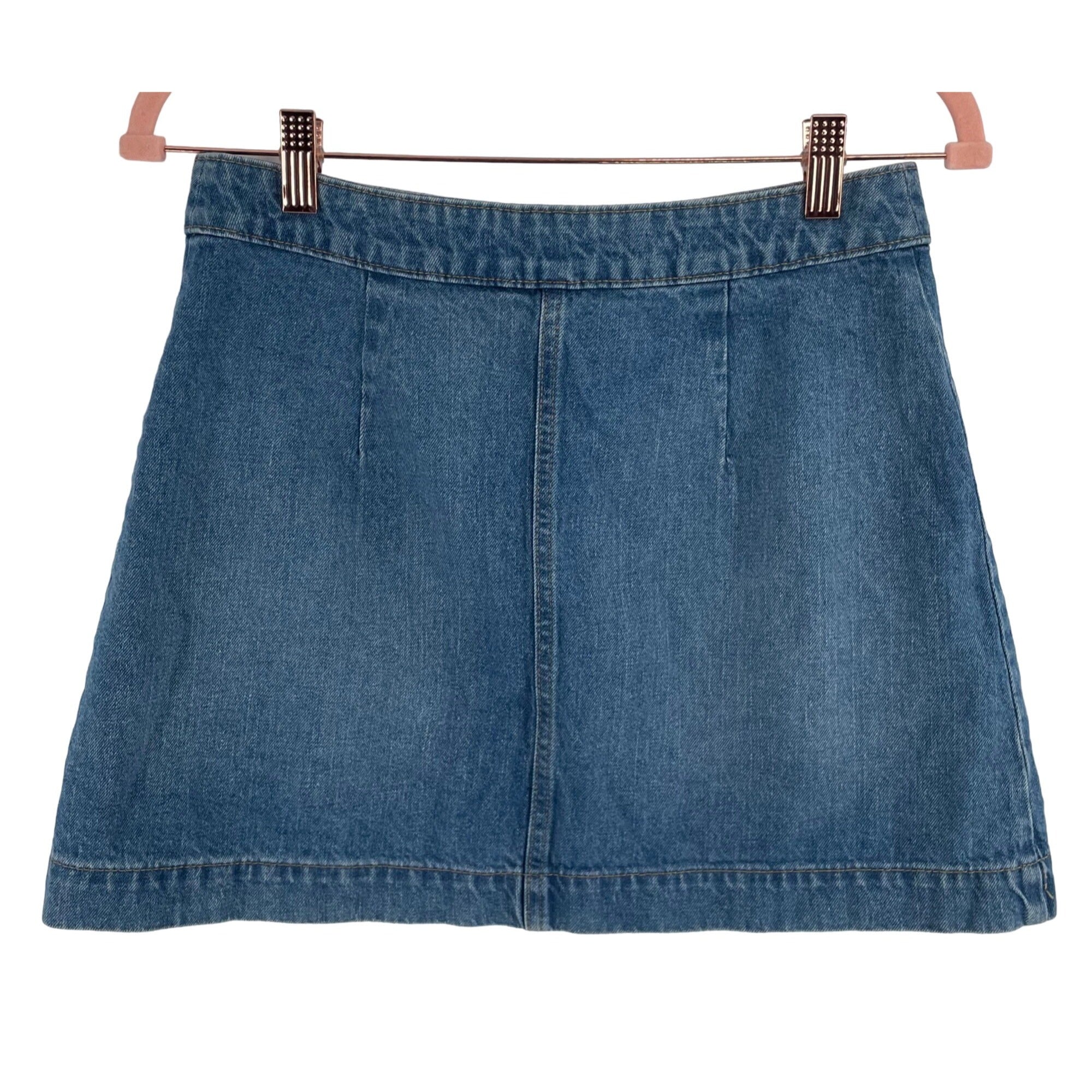 H&M Women's Size 8 Blue Jean Denim Mini Skirt W/ Silver Buttons