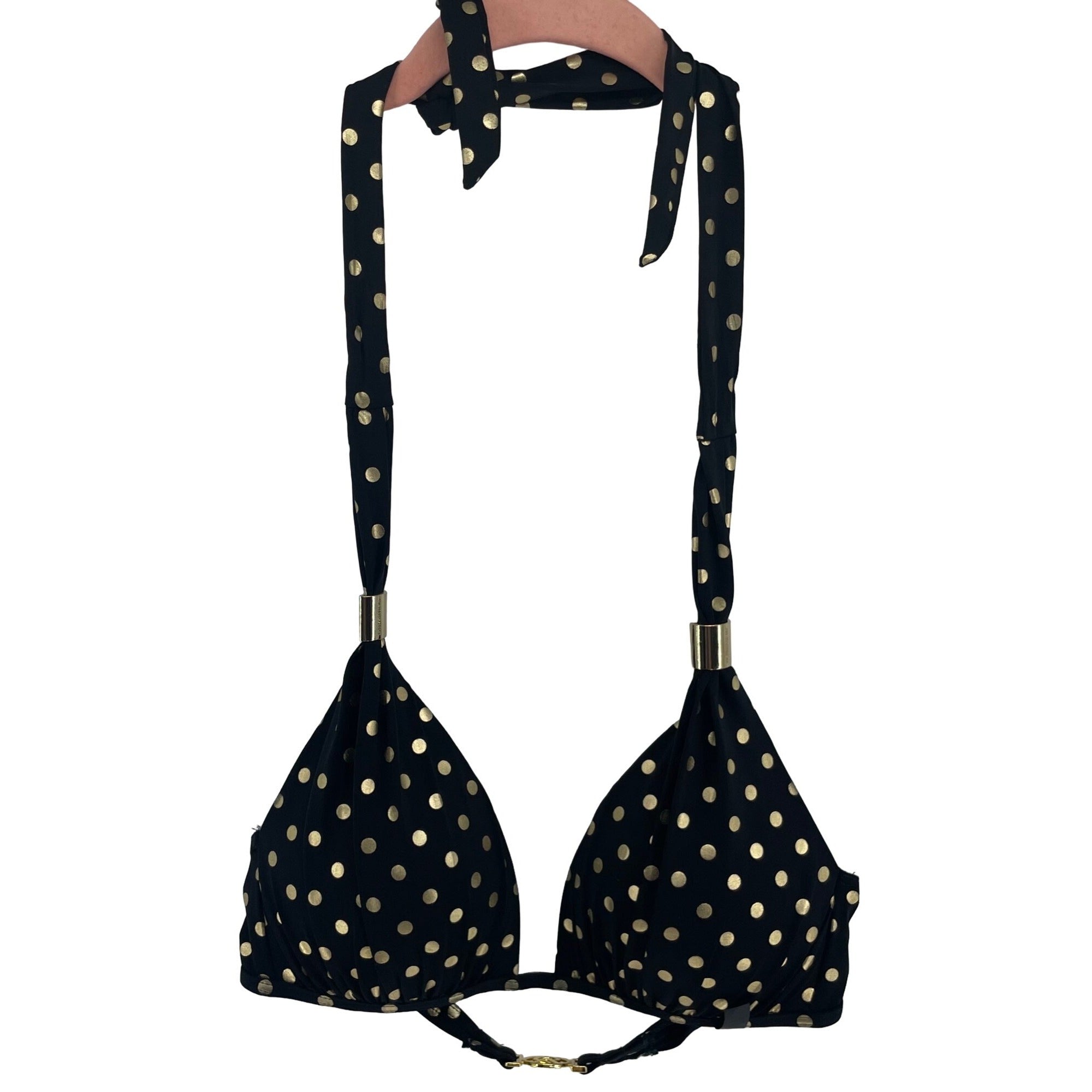 Victoria's Secret Women's Size Small Black & Gold Polka Dot Bikini Top