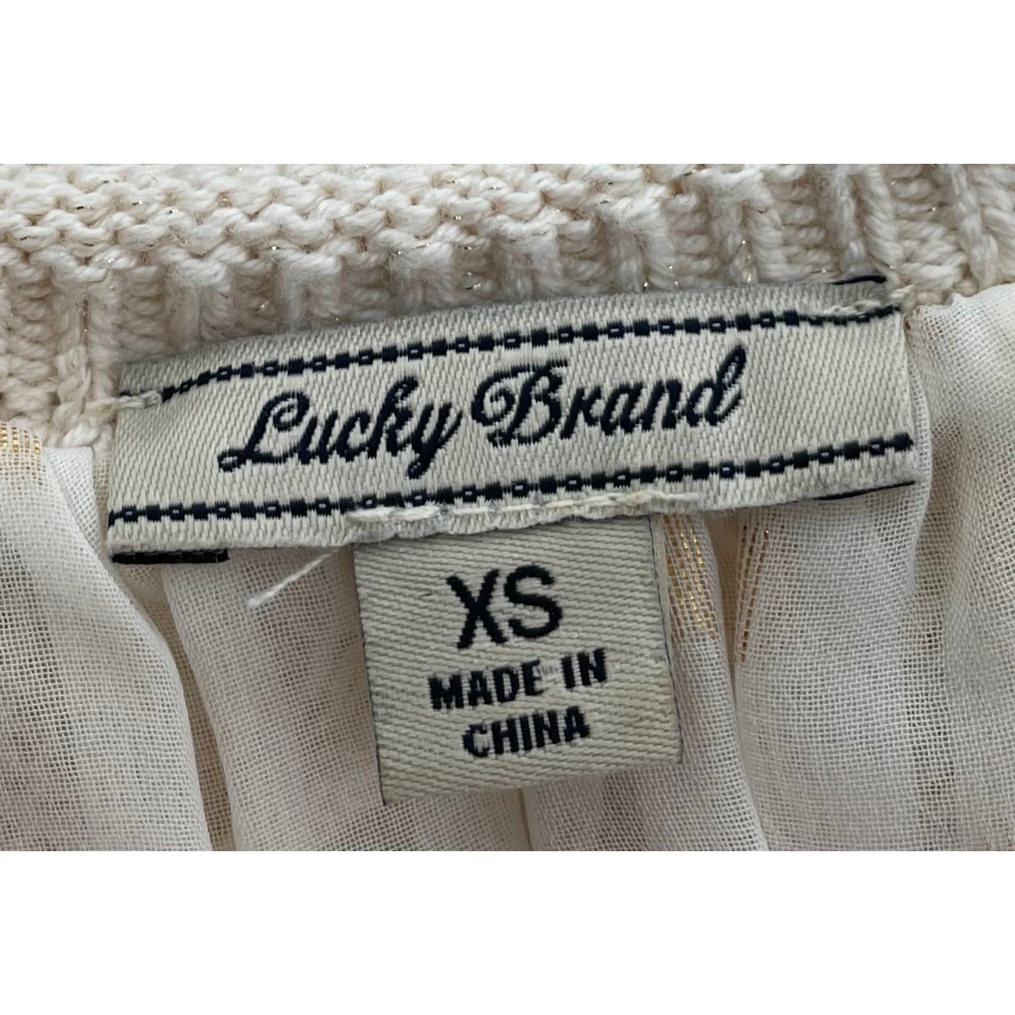 Lucky Brand Women's Size XS Cream, White & Gold Cable Knit Sweater