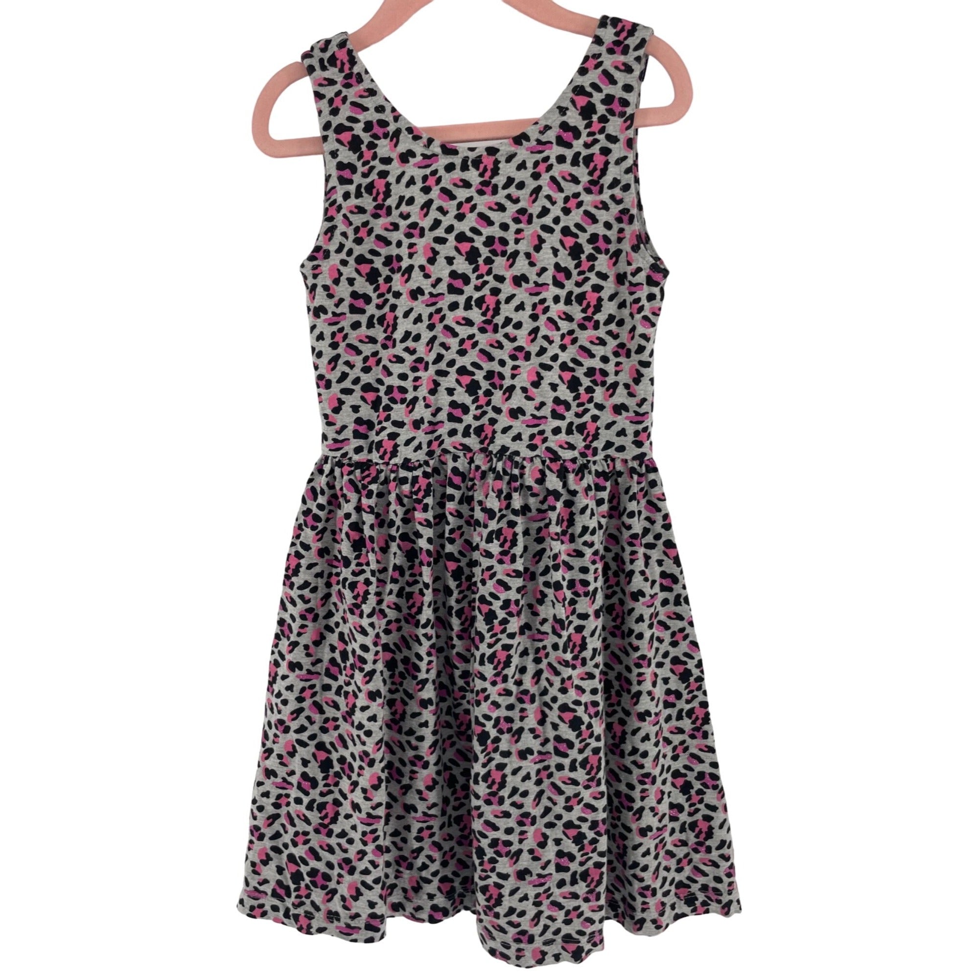 Primark Girl's Size 7-8 Years Black/Green/Pink Sparkly Leopard Print Sleeveless Dress