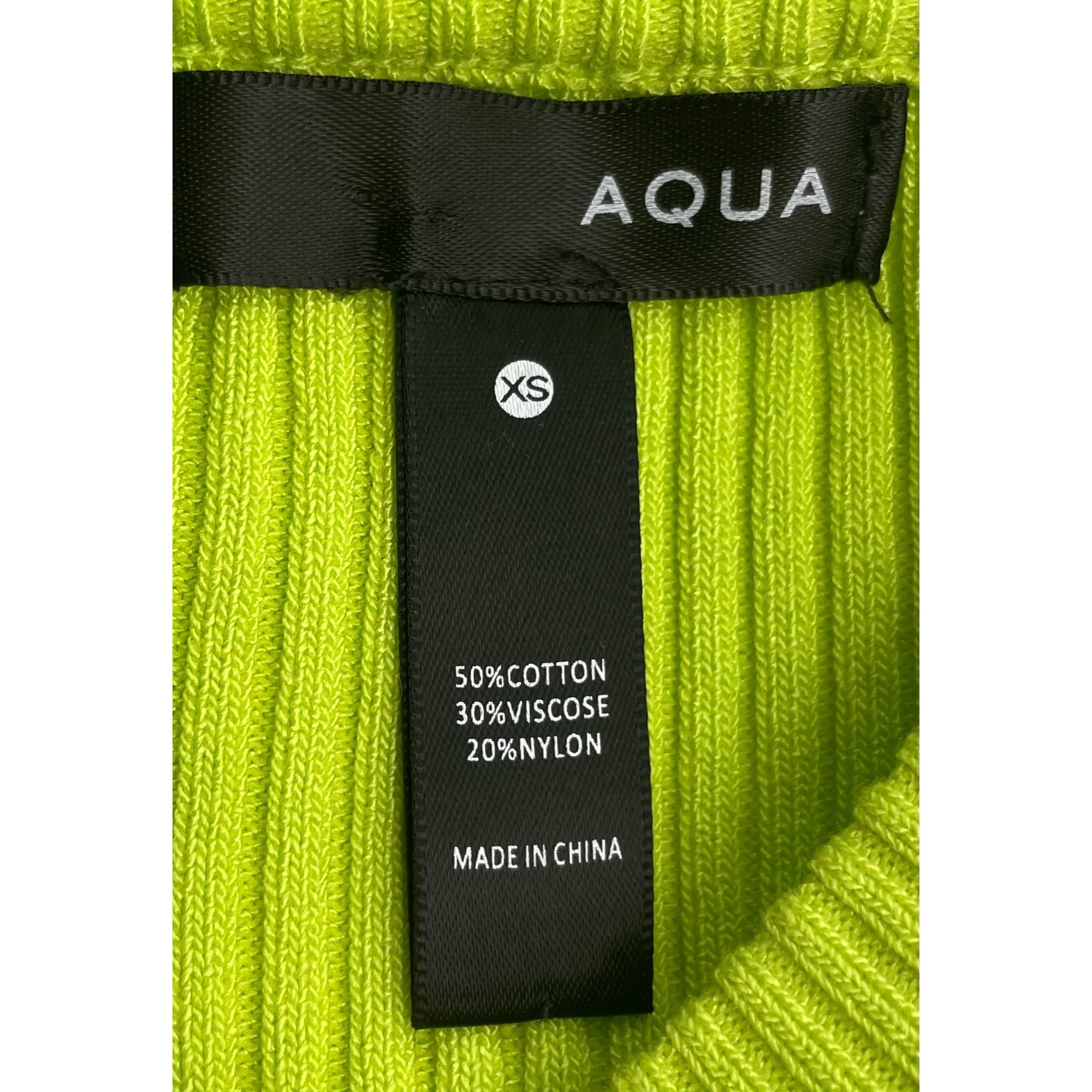 Aqua Women's Size XS Chartreuse Green & Black Ripped Long-Sleeved Stretchy Top