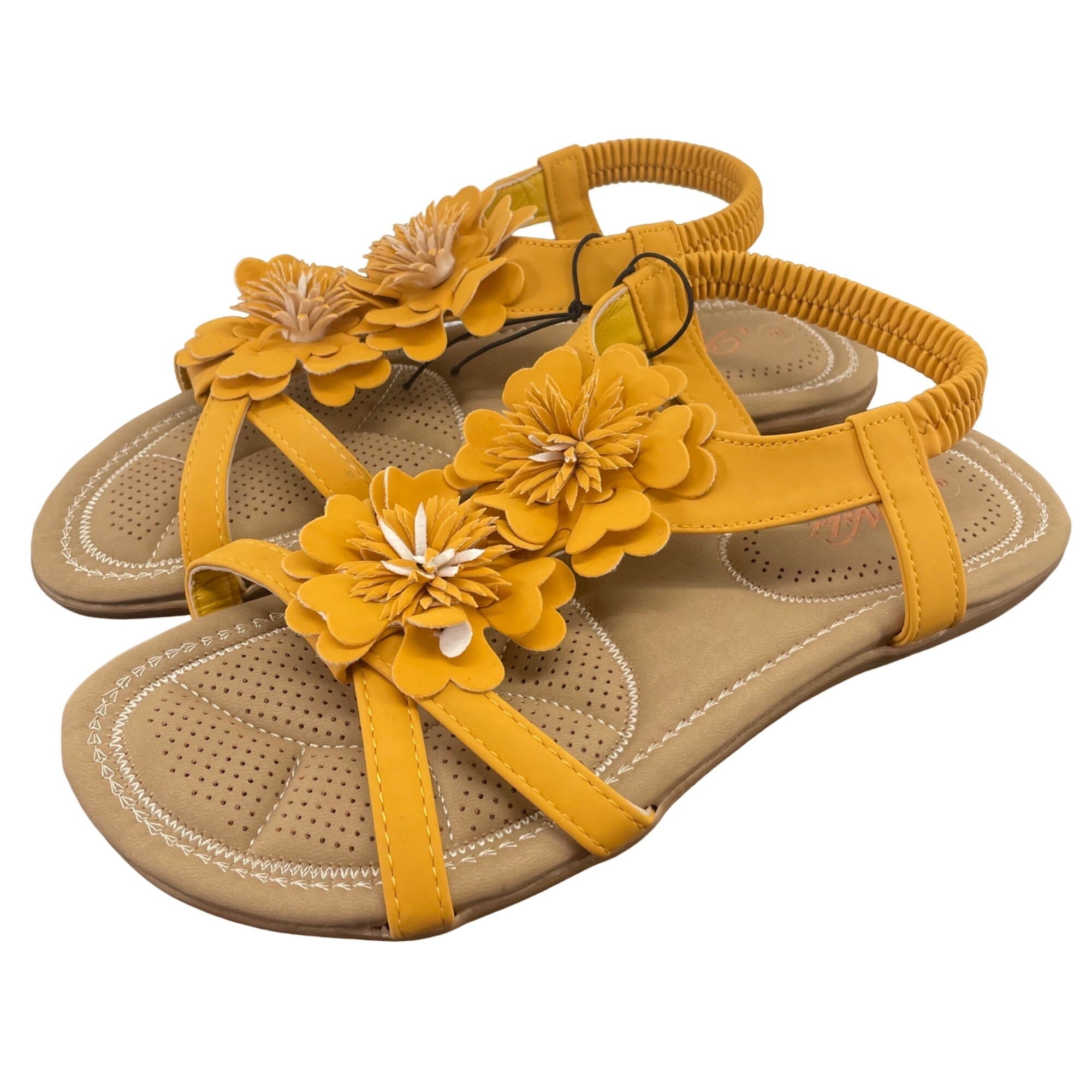 NWT Niki Women's Size 9 Mustard Yellow Leather Floral Sandals