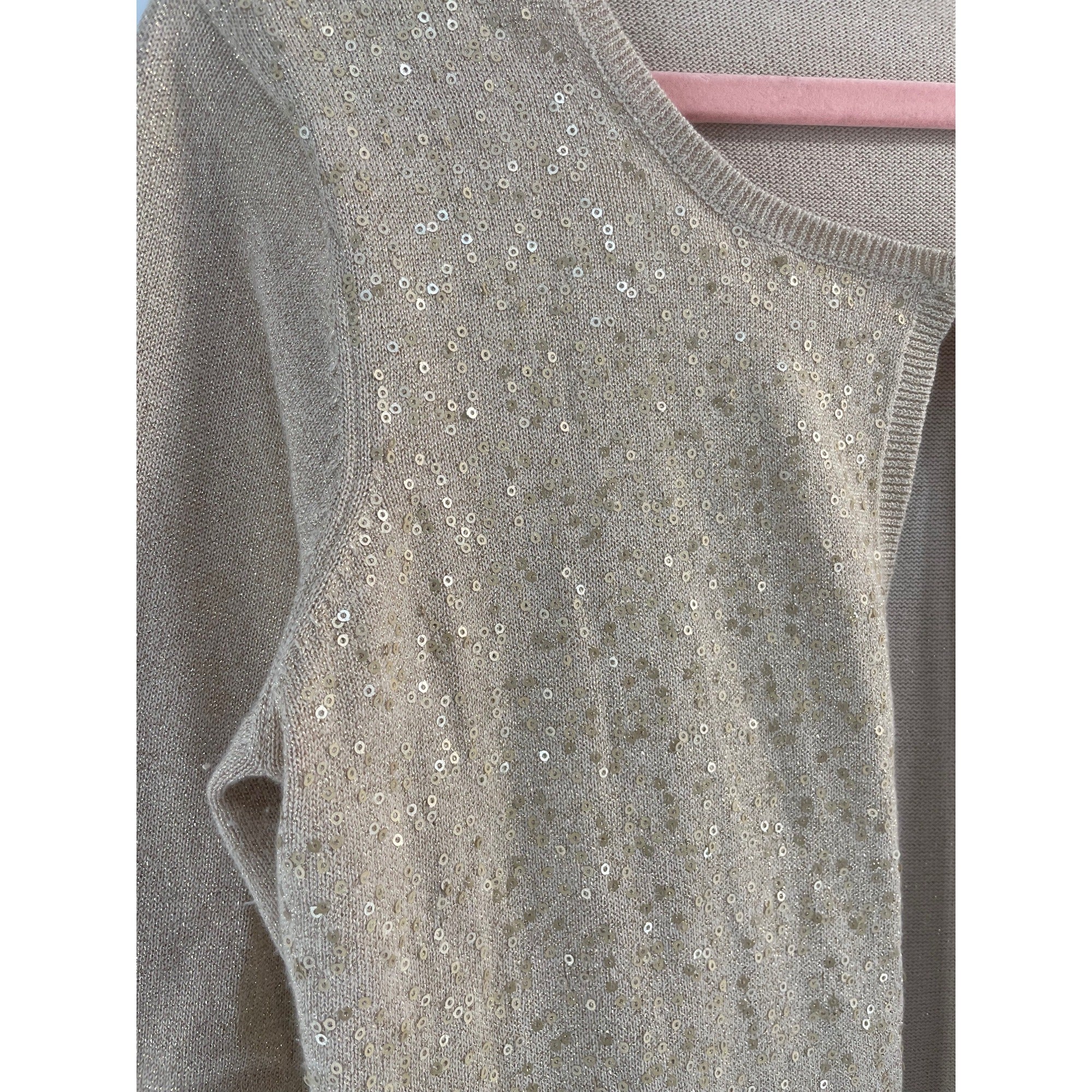 Charter Club Women's Size Medium Gold Sparkly Sequin Cardigan