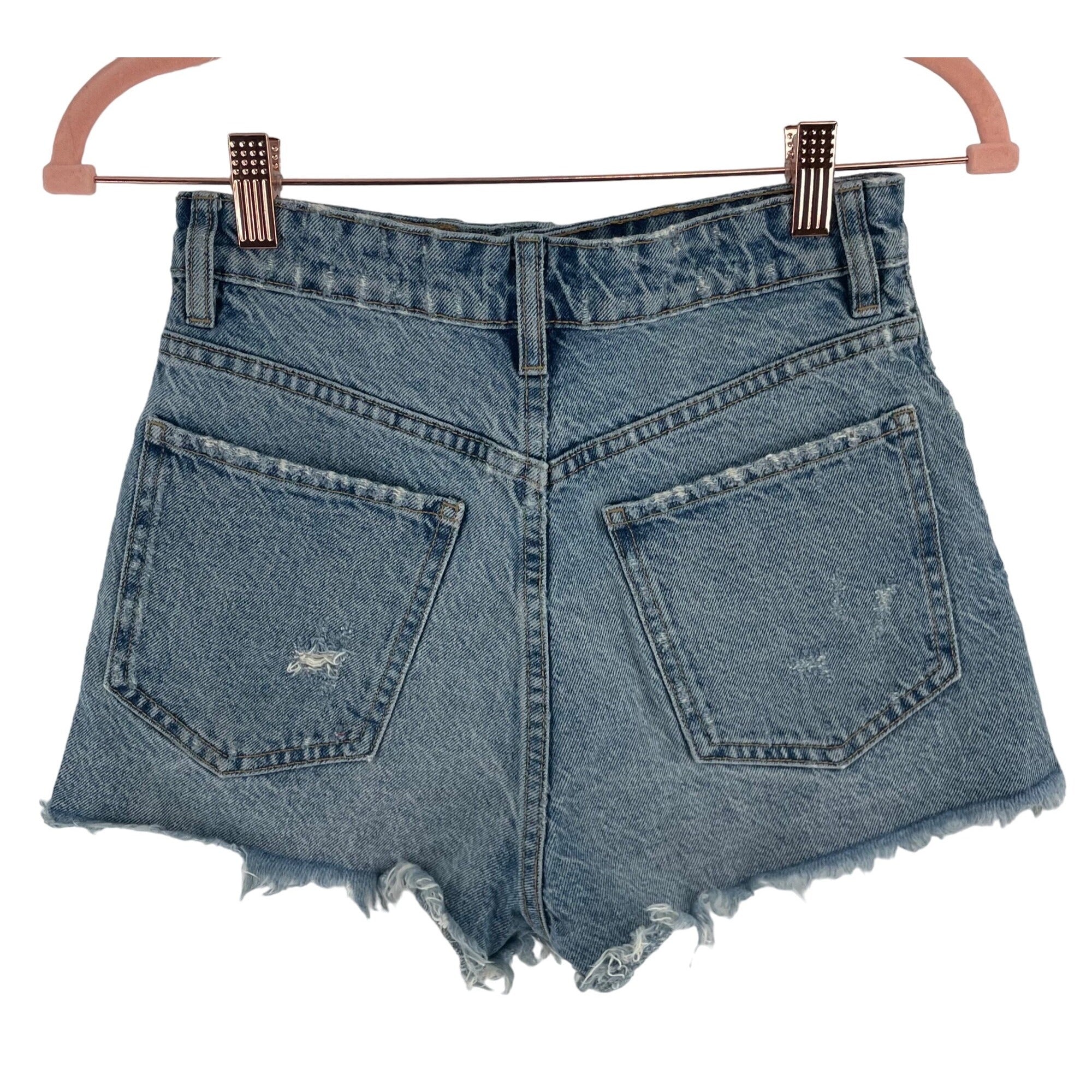 Zara Women's Size 2 Distressed Blue Jean Denim Shorts W/ Fringe Hem