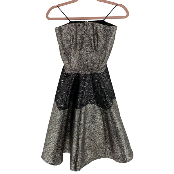 B Women's Size 4 Silver Gold & Black Metallic Strapless A-Line Mini Dress