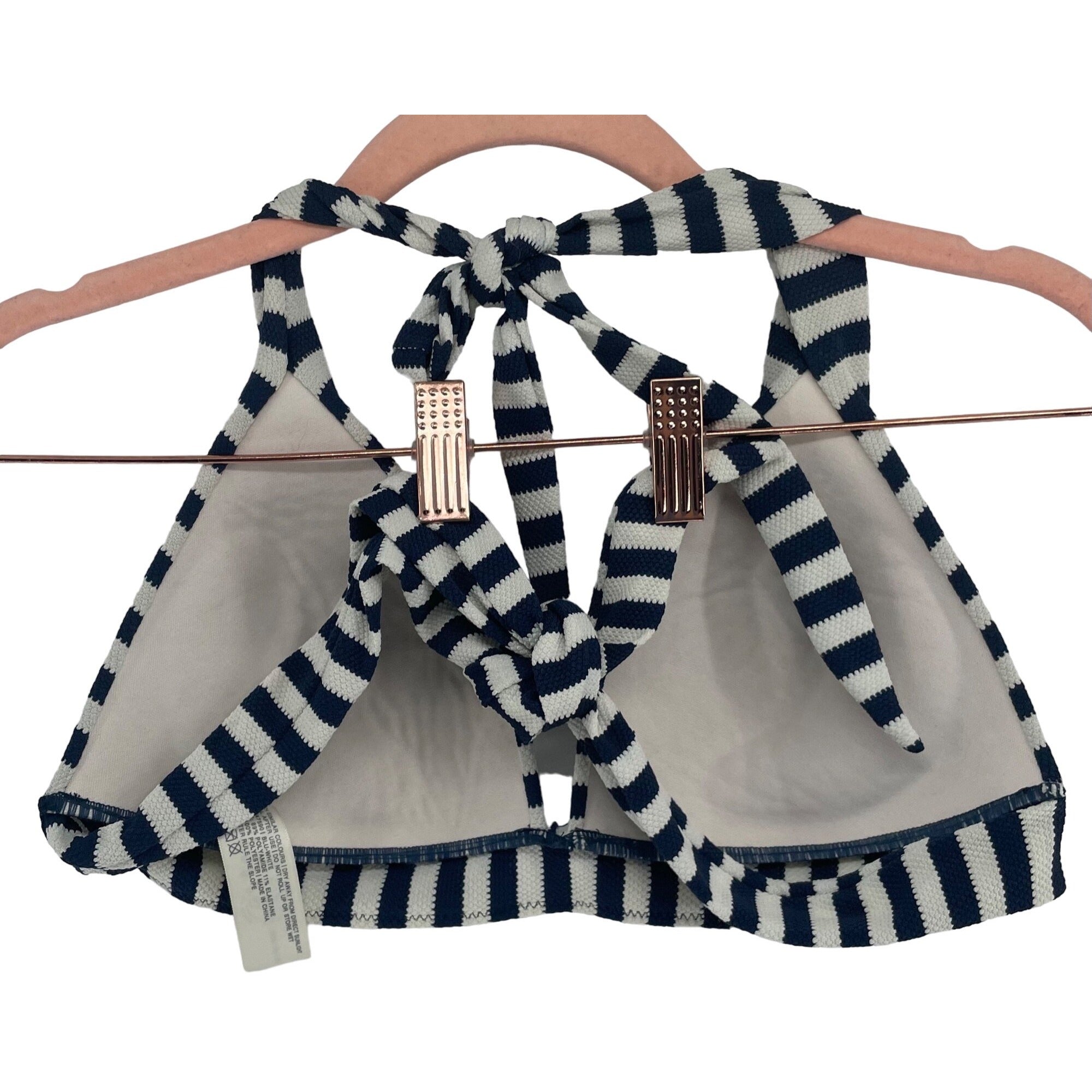 Fat Face Women's Size 12 Navy Blue & Cream Striped Halter Bikini Top