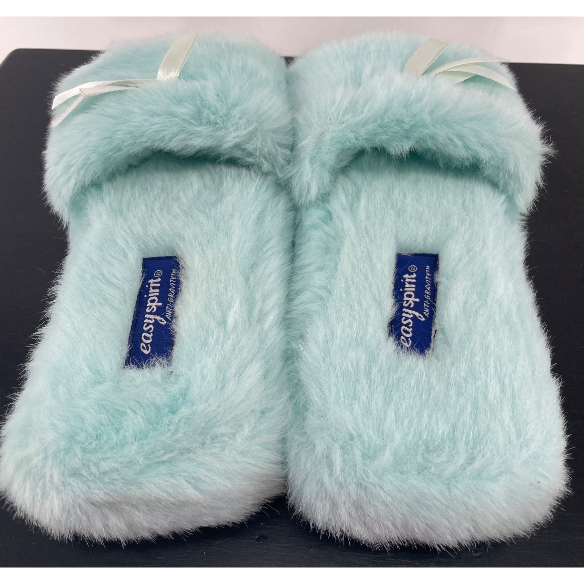 Easy Spirit Women's Size 7.5 Anti-Gravity Teal Green Faux Fur Flip Flop Slippers