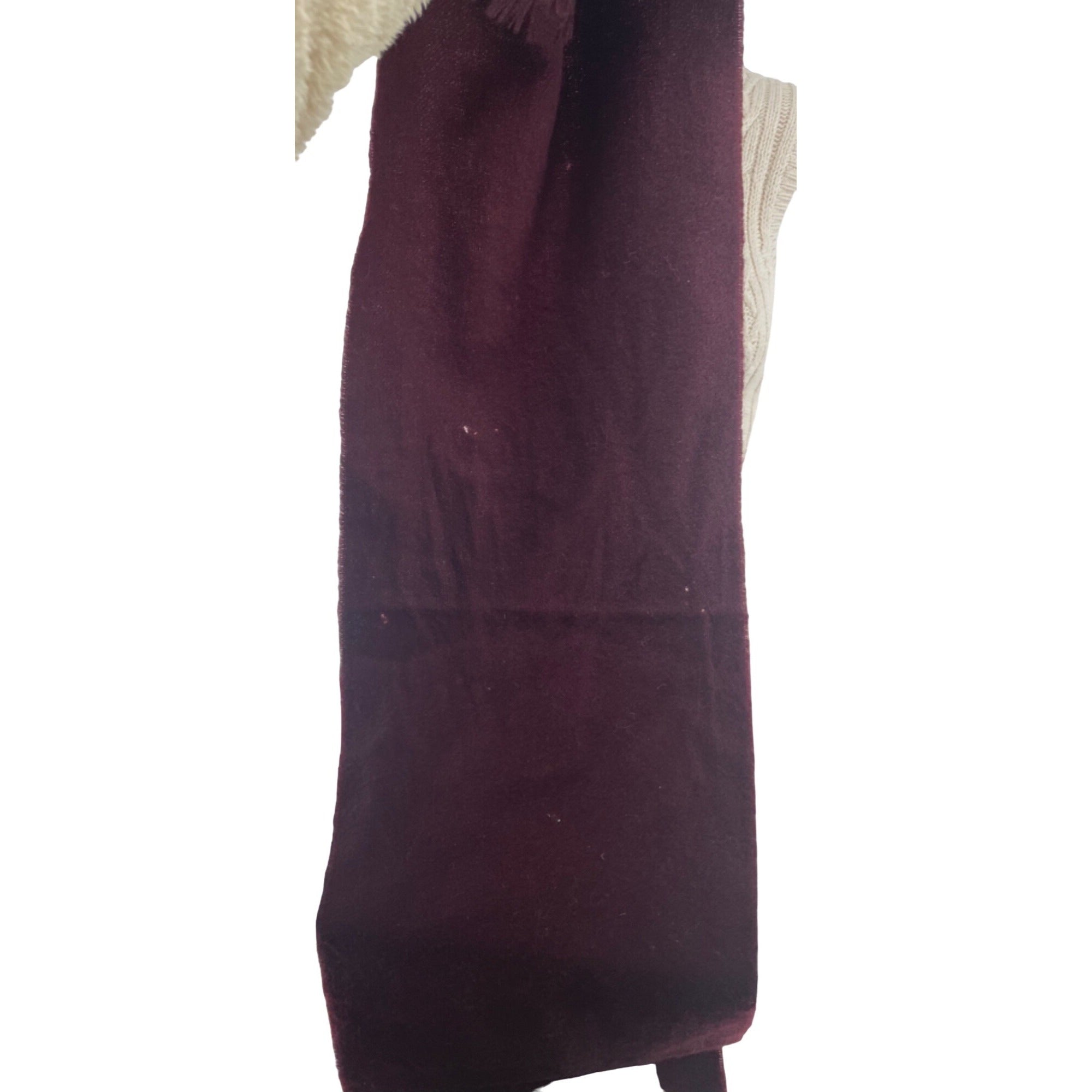 Men's Maroon/Burgundy Wool Scarf W/ Fringe Hem