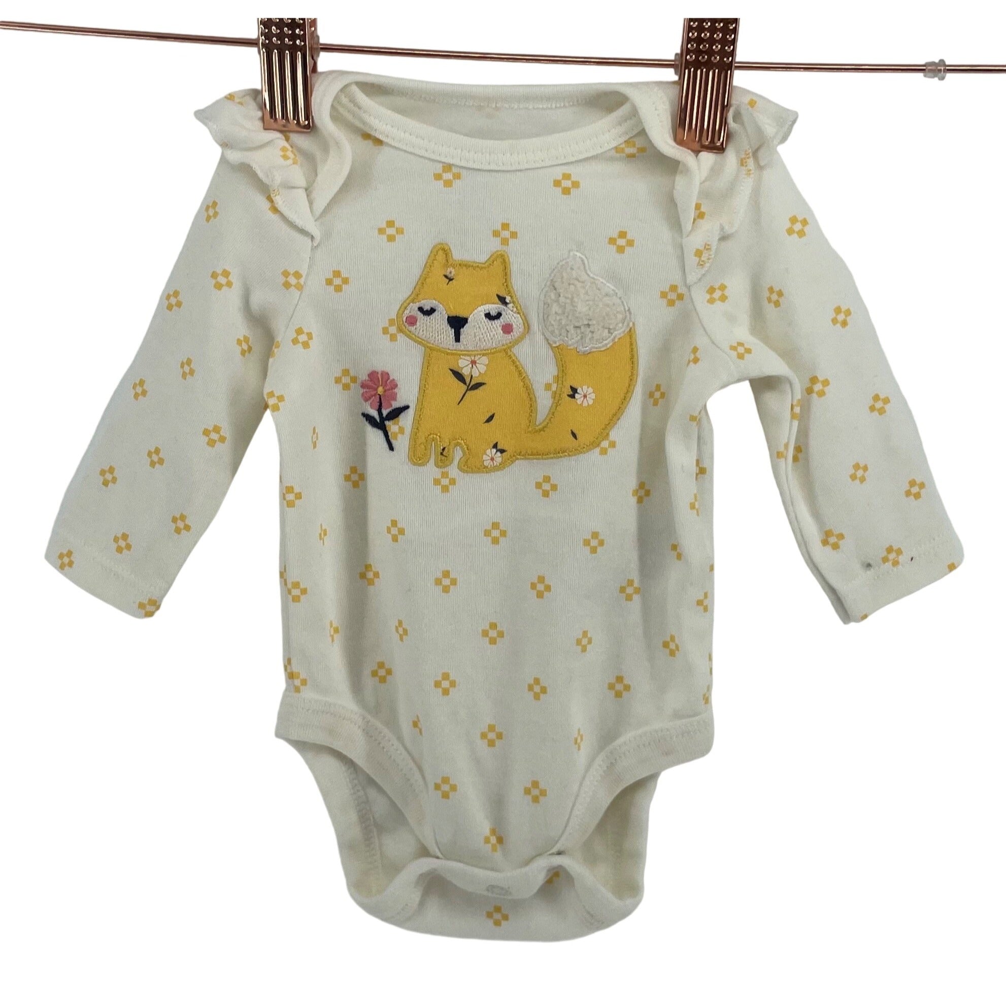 Sterling Baby Girl's Size Newborn Yellow & Cream Fox Print Onesie