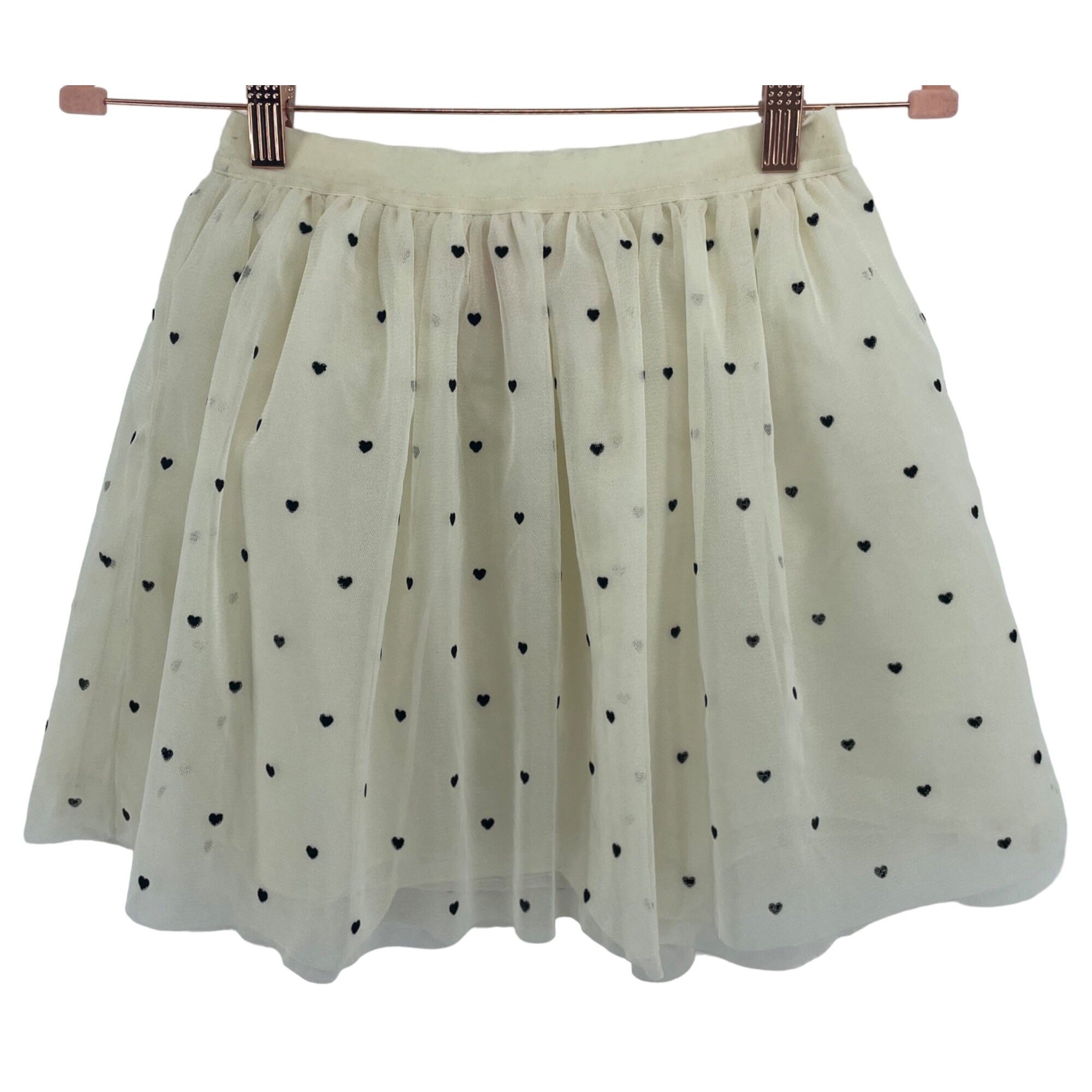 Our Generation Girl's Size M (8/10) Cream & Black Heart Print Tulle Mini Skirt