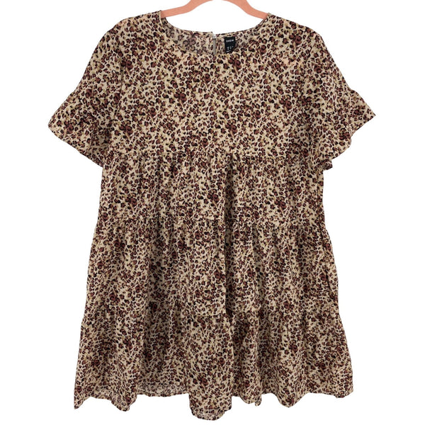 Shein Women's Size Medium Cream/Gold/Brown/Black Leopard Print Dress