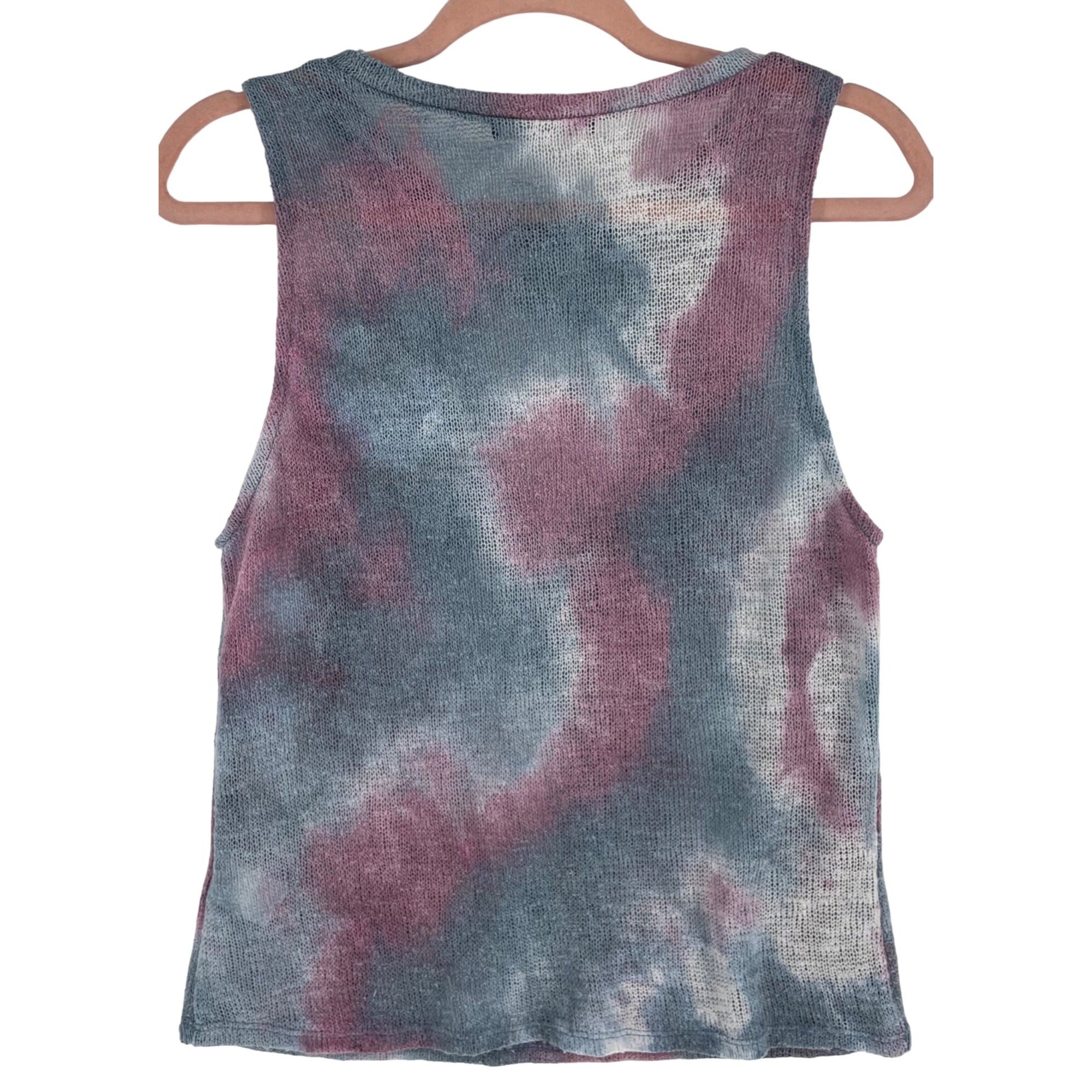 Blue Blush Women's Size Medium Blue, Lavender & White Sheer Tie Dye Knit Tank Top Shirt