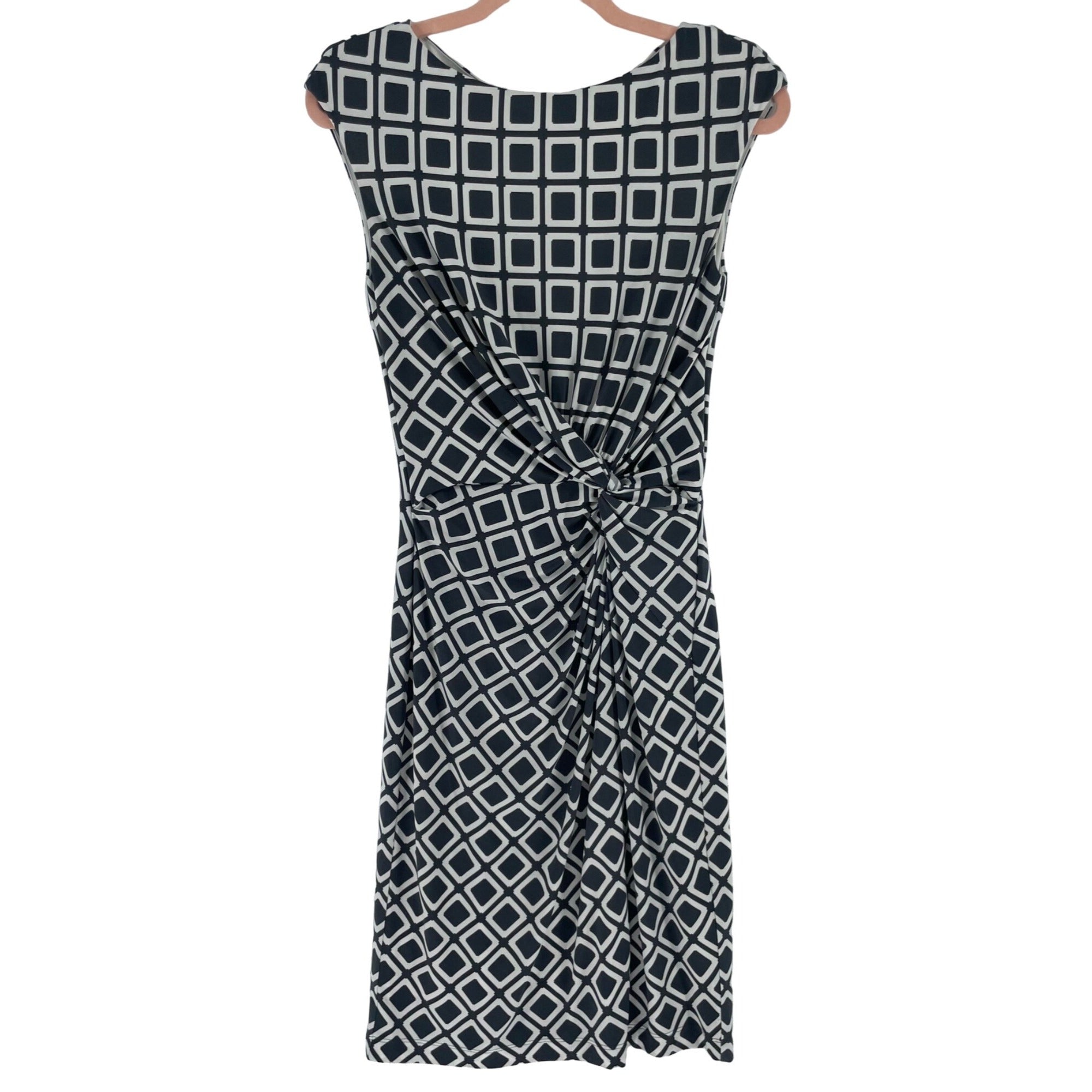 Lauren Ralph Lauren Women's Size 6 Sleeveless White & Navy/Grey Square Pattern Midi Dress