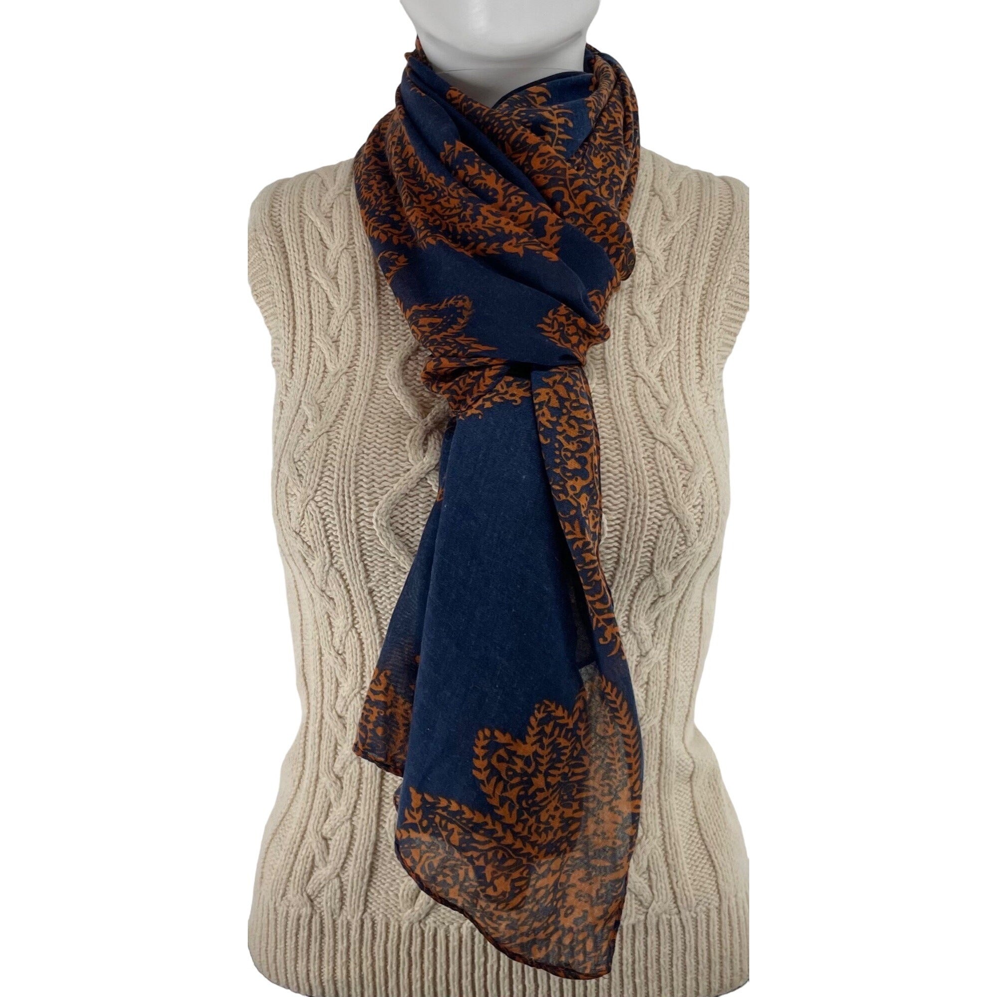 Women's Navy Blue and Orange Scarf