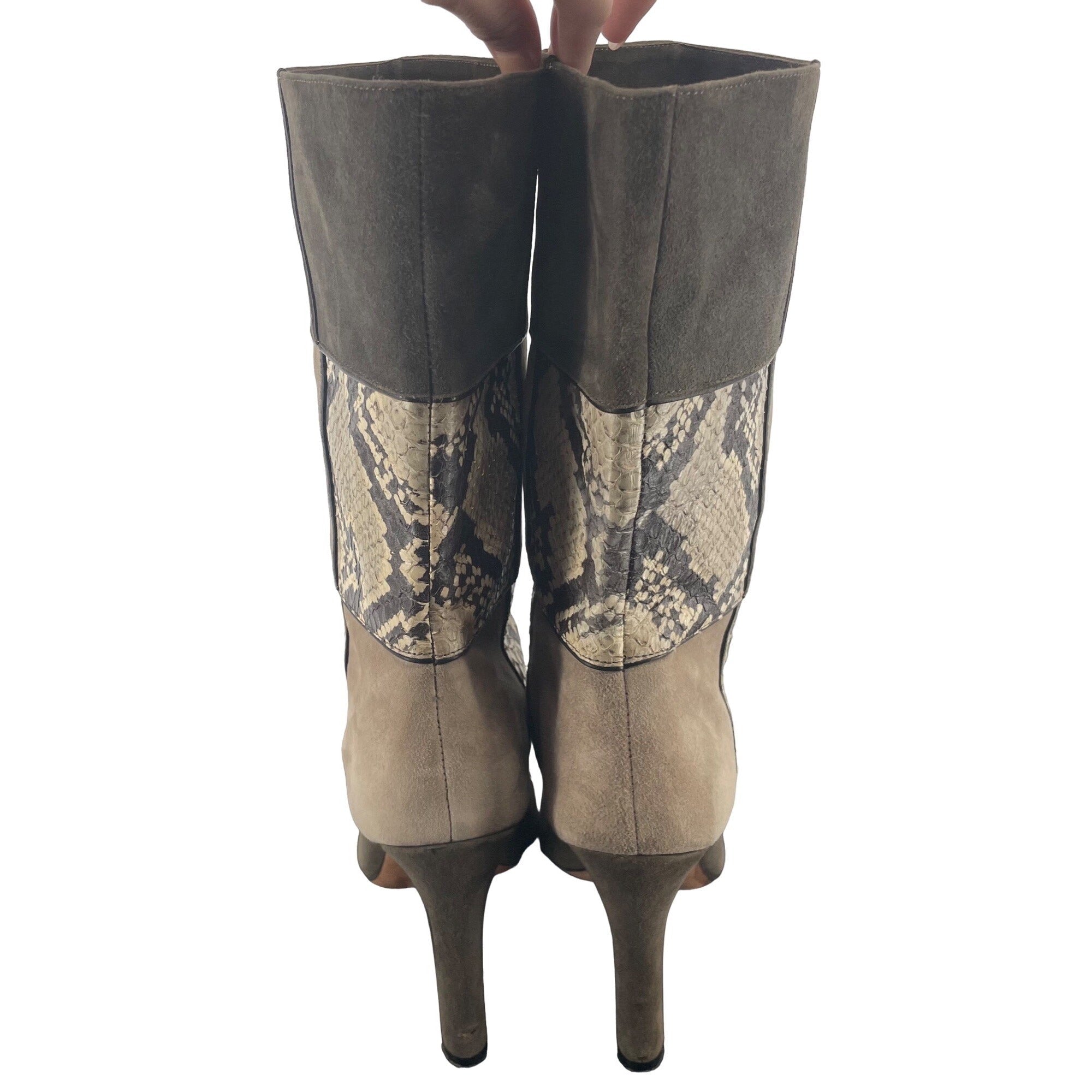 Jean-Michel Cazabat Designer Rosalba Brown & Tan Size 38 (7.5/8) Leather & Snakeskin 4" Heel Boot