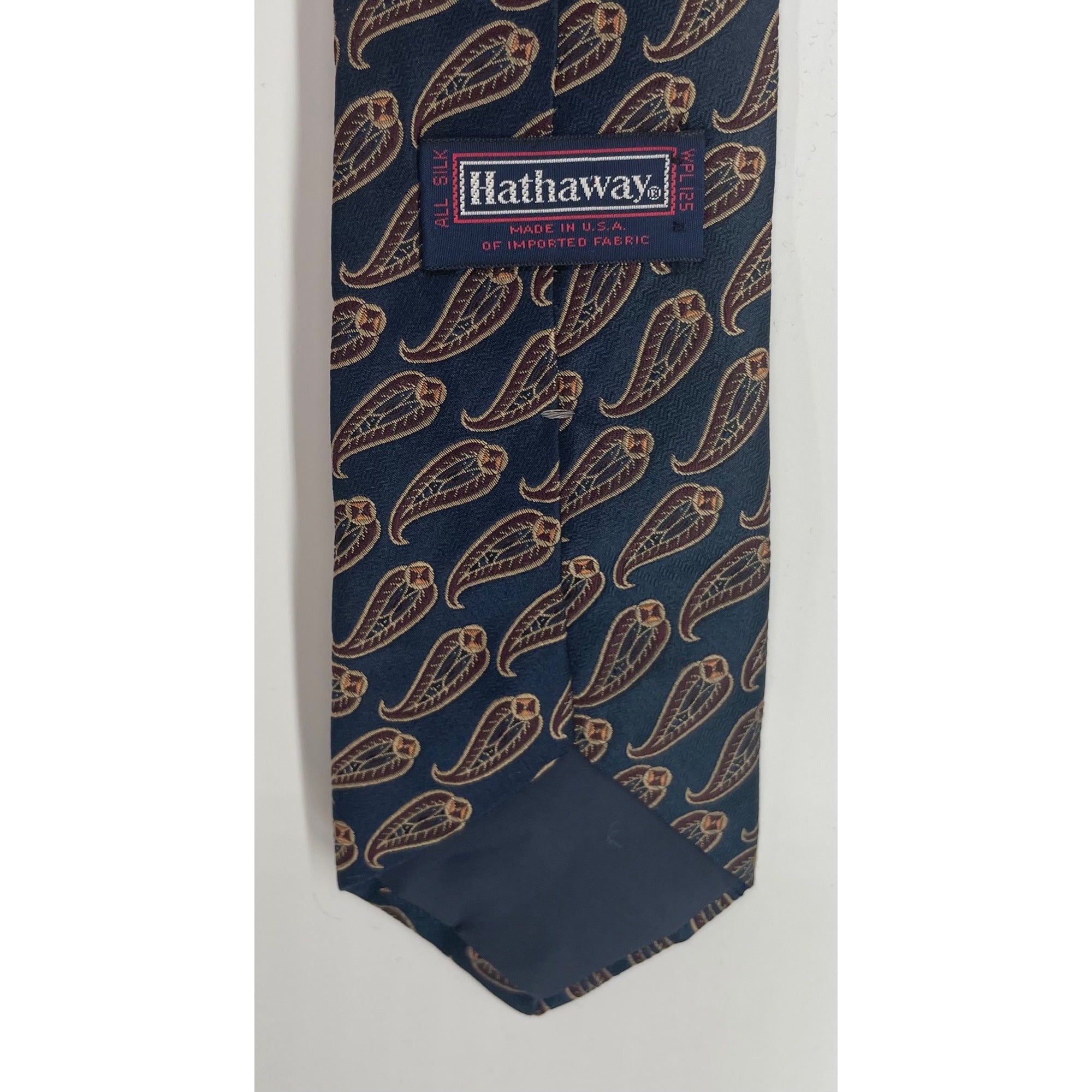 Hathaway Men's 100% Silk Navy Dress Tie W/ Maroon/Gold/Orange Paisley Print