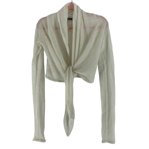 Art Podium Women's XS Studio Sheer Cream Sweater W/ Front Waist Tie